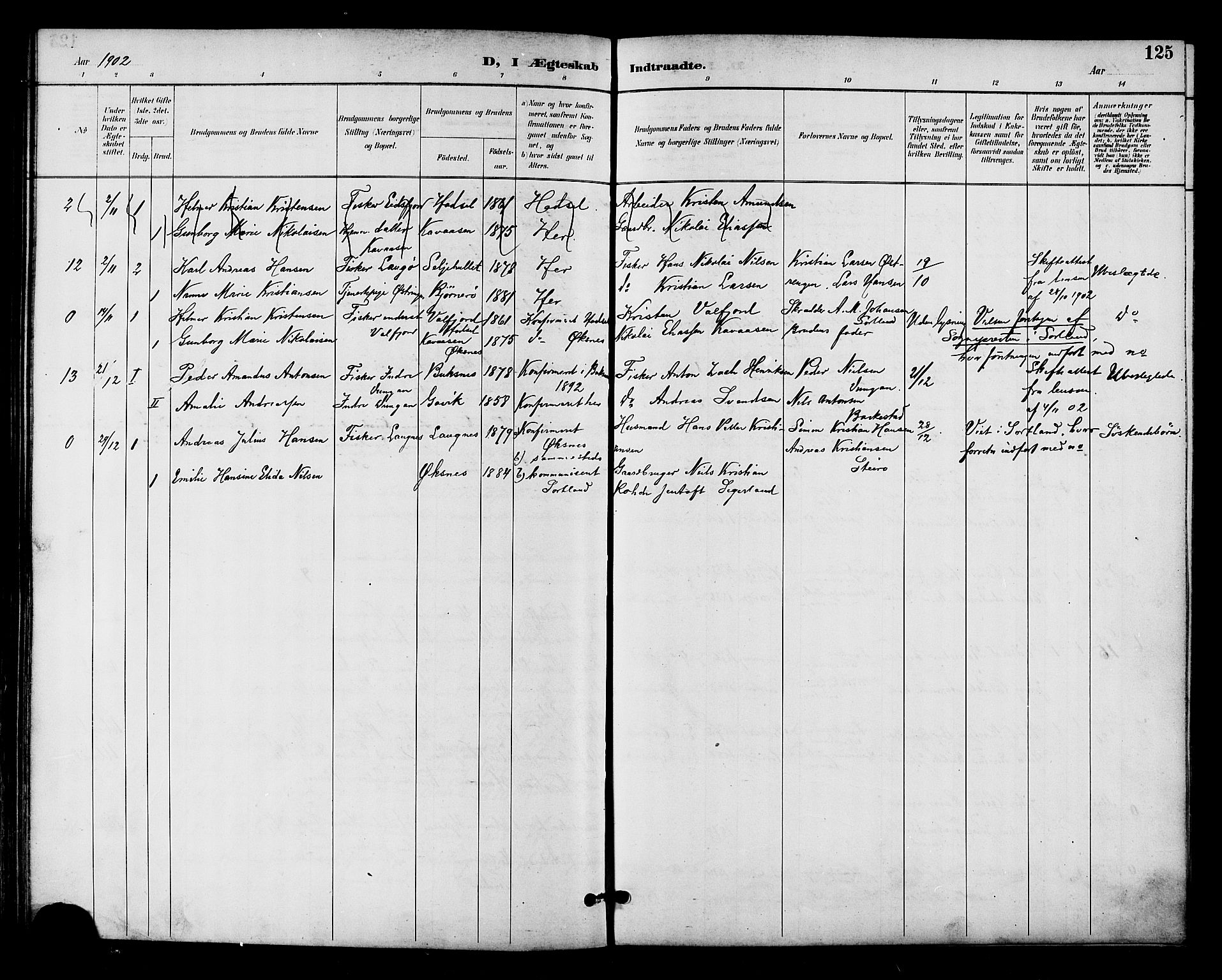 Ministerialprotokoller, klokkerbøker og fødselsregistre - Nordland, AV/SAT-A-1459/893/L1338: Parish register (official) no. 893A10, 1894-1903, p. 125