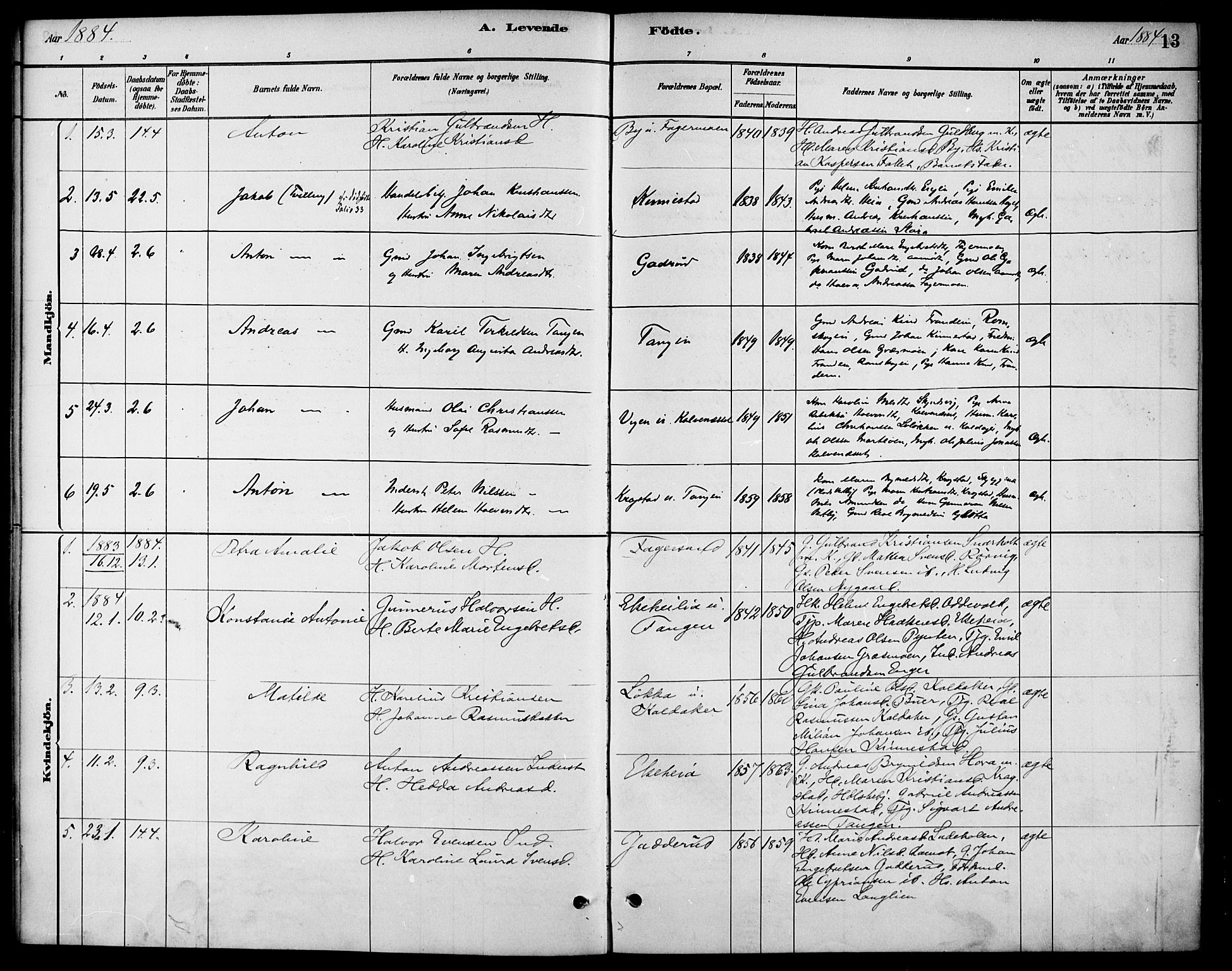 Høland prestekontor Kirkebøker, AV/SAO-A-10346a/F/Fc/L0001: Parish register (official) no. III 1, 1880-1897, p. 13