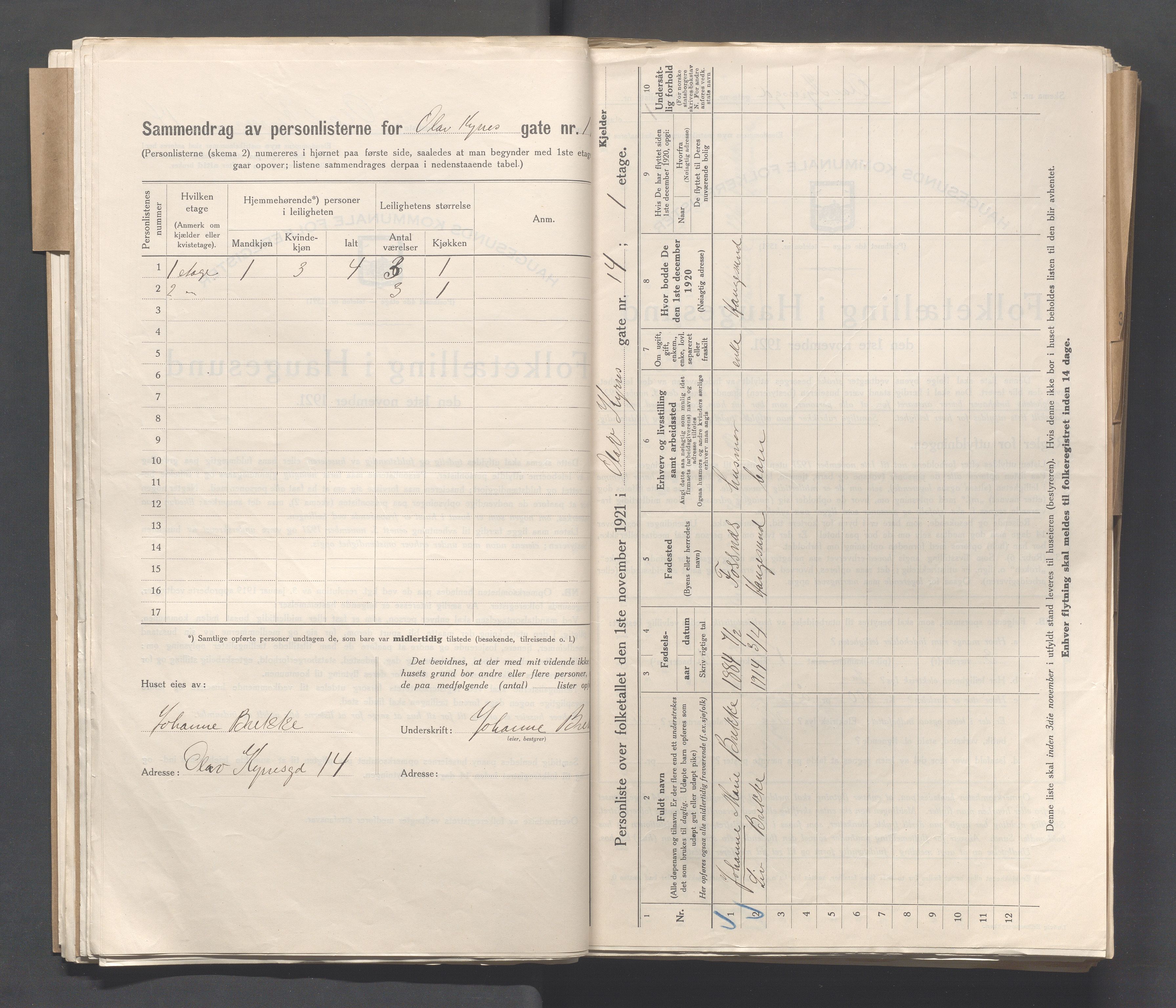 IKAR, Local census 1.11.1921 for Haugesund, 1921, p. 3234