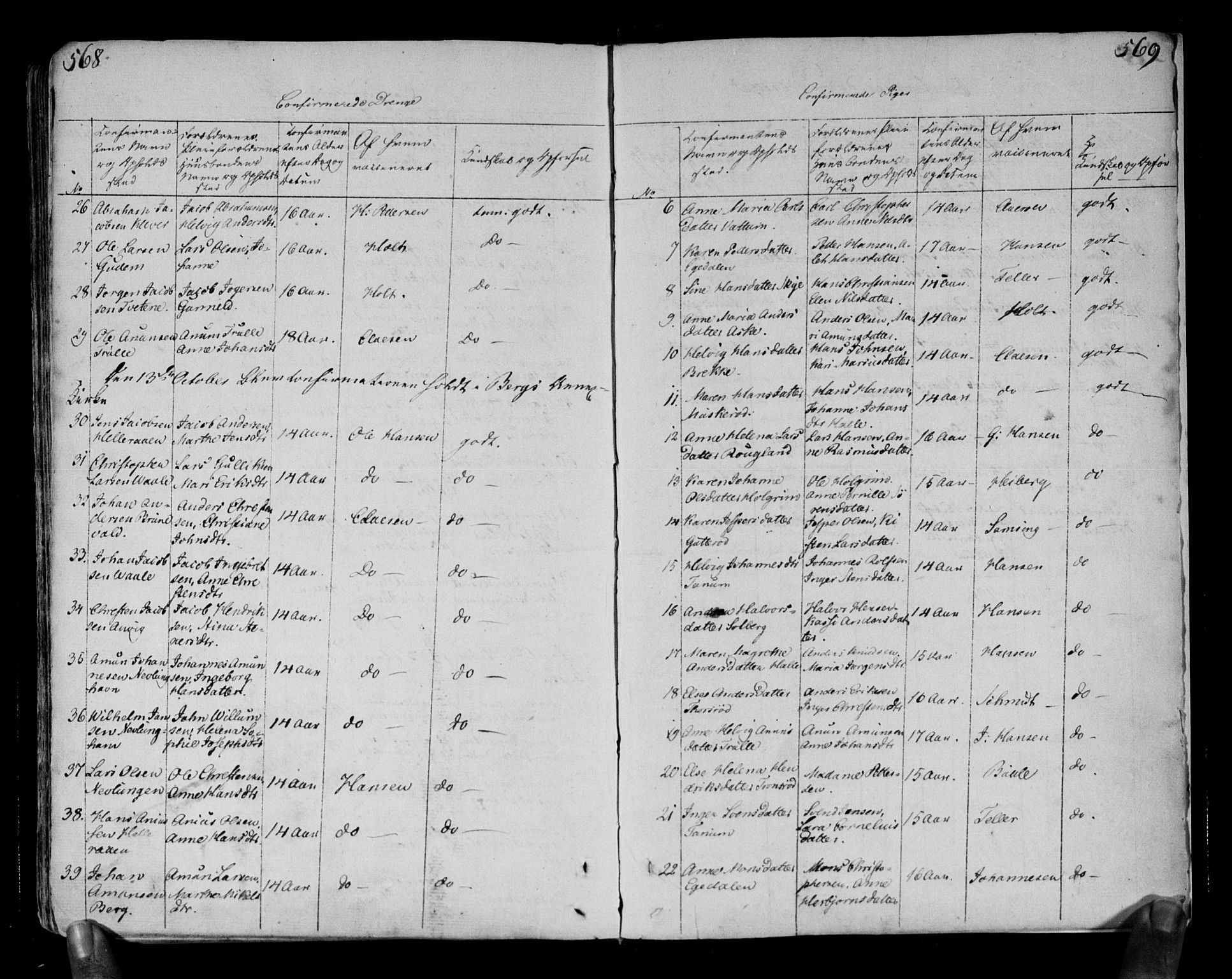 Brunlanes kirkebøker, AV/SAKO-A-342/F/Fa/L0002: Parish register (official) no. I 2, 1802-1834, p. 568-569