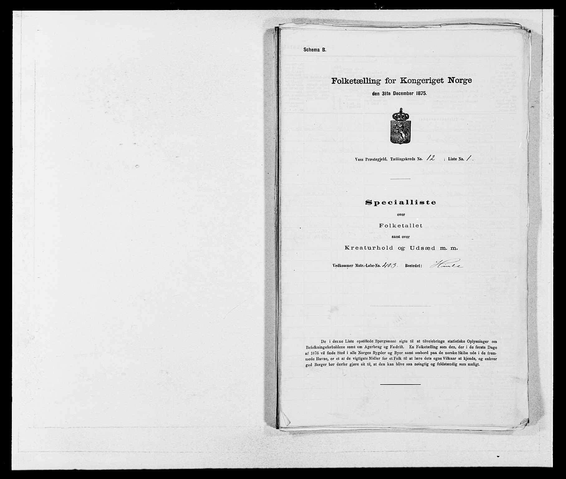 SAB, 1875 census for 1235P Voss, 1875, p. 1399