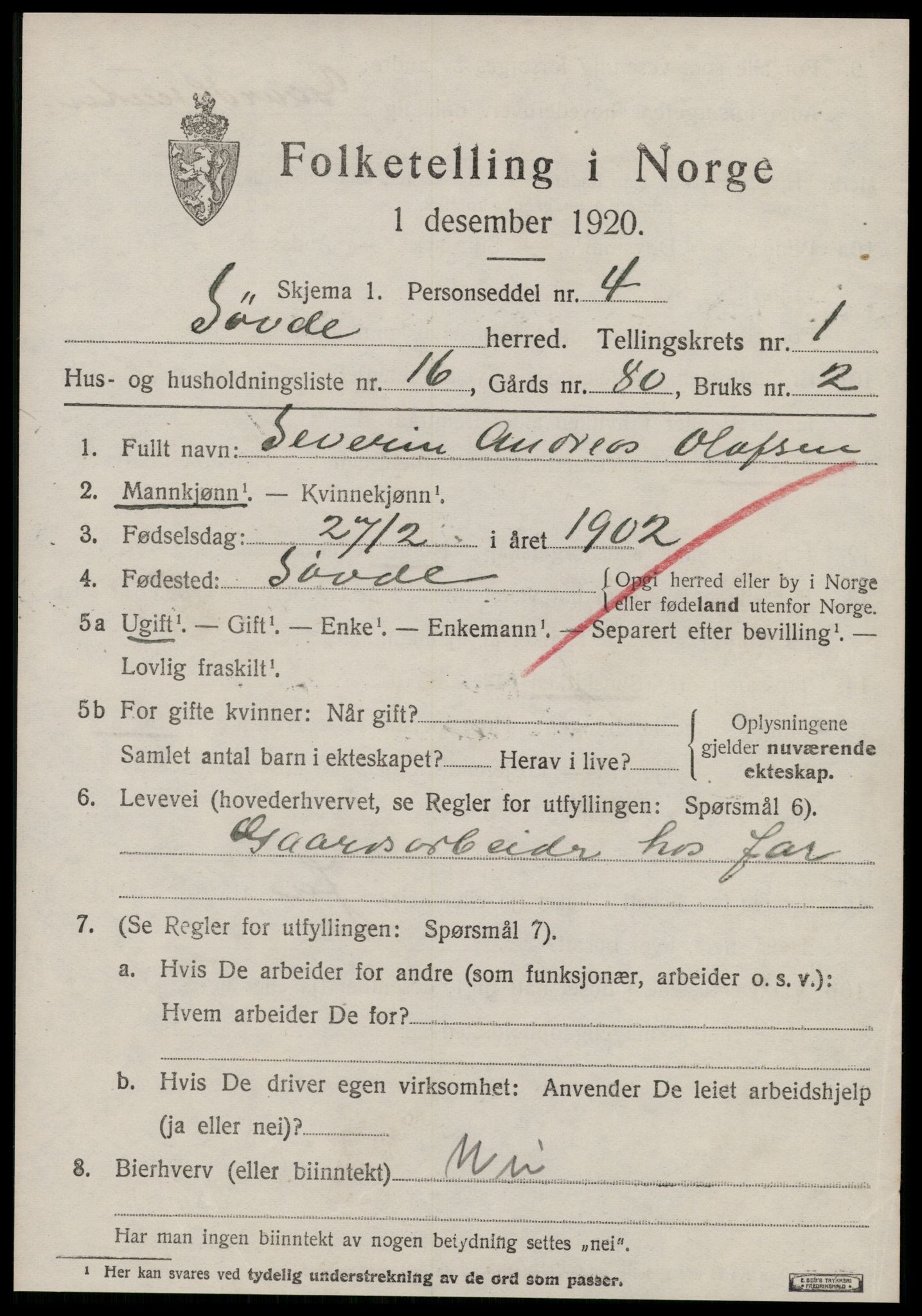 SAT, 1920 census for Syvde, 1920, p. 604