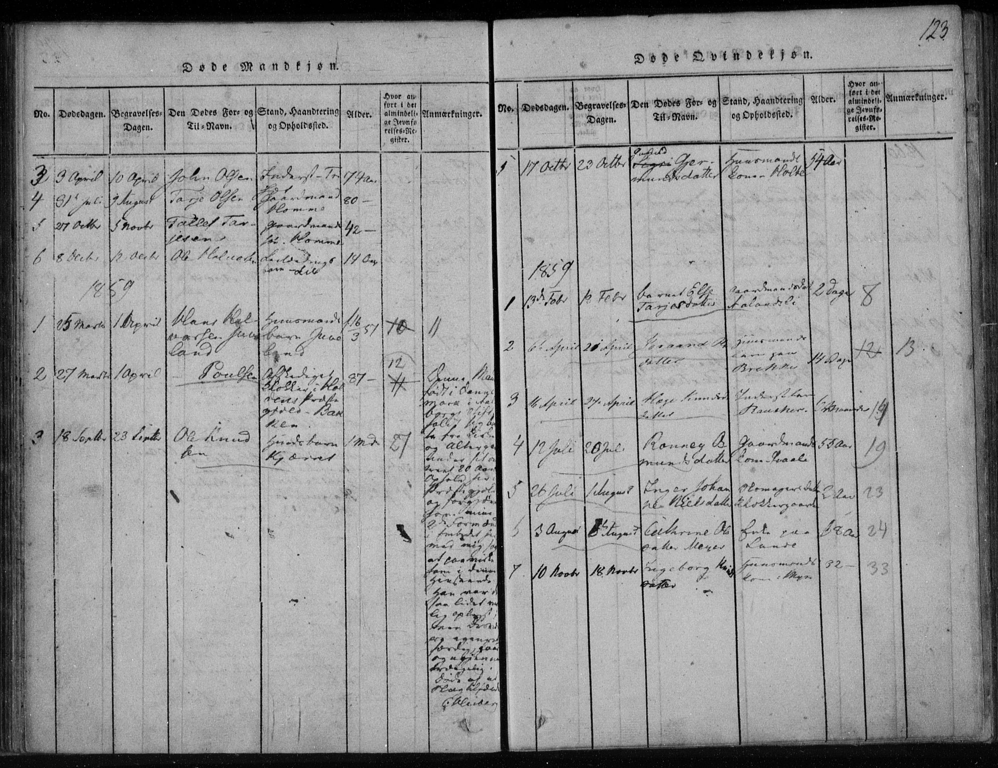Lårdal kirkebøker, SAKO/A-284/F/Fa/L0005: Parish register (official) no. I 5, 1815-1860, p. 123