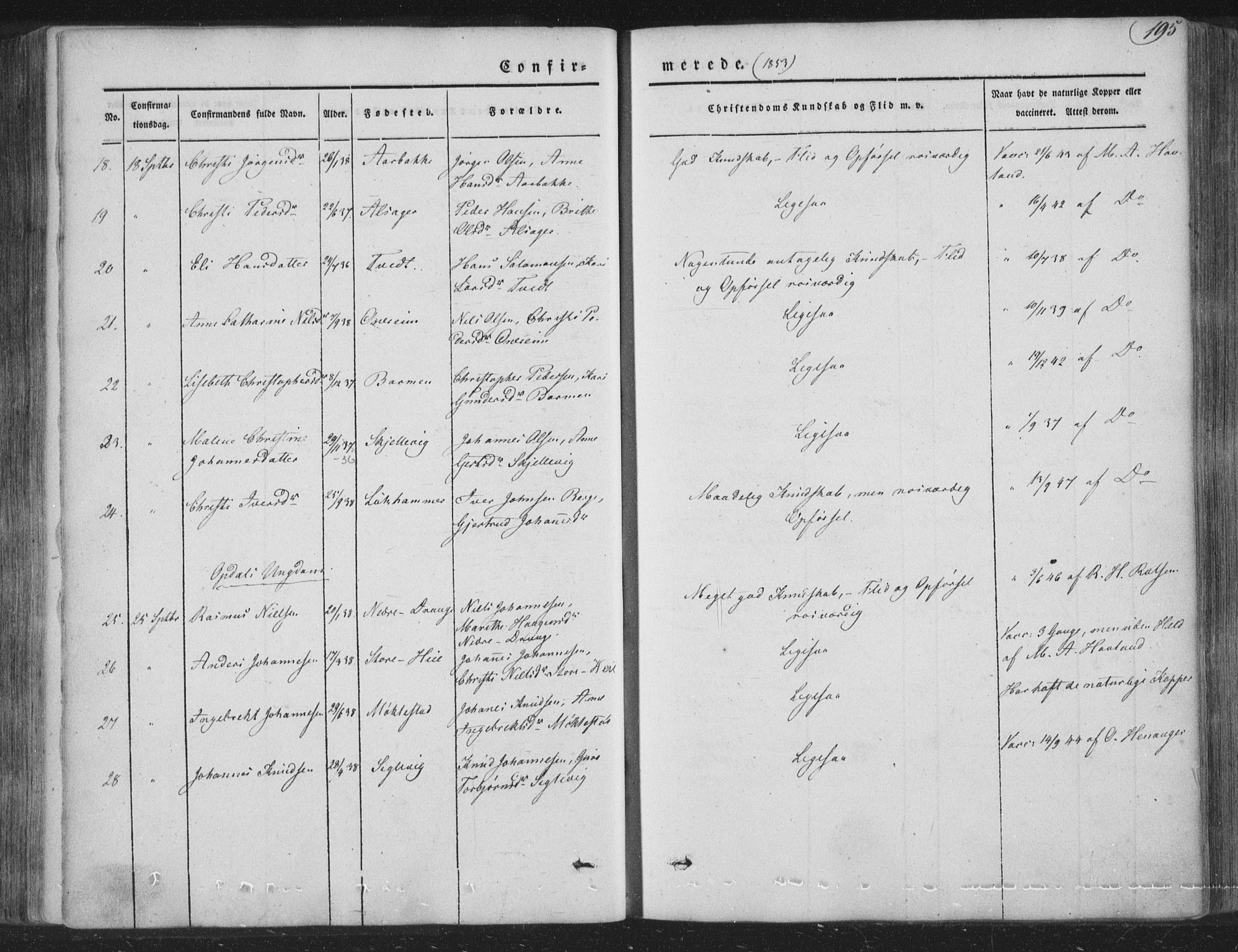 Tysnes sokneprestembete, AV/SAB-A-78601/H/Haa: Parish register (official) no. A 10, 1848-1859, p. 195