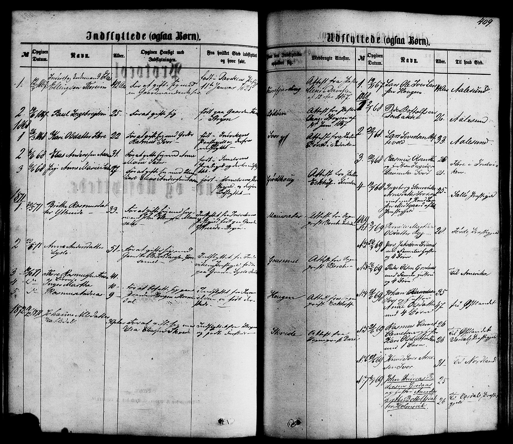 Hornindal sokneprestembete, SAB/A-82401/H/Haa/Haaa/L0002: Parish register (official) no. A 2, 1867-1884, p. 409