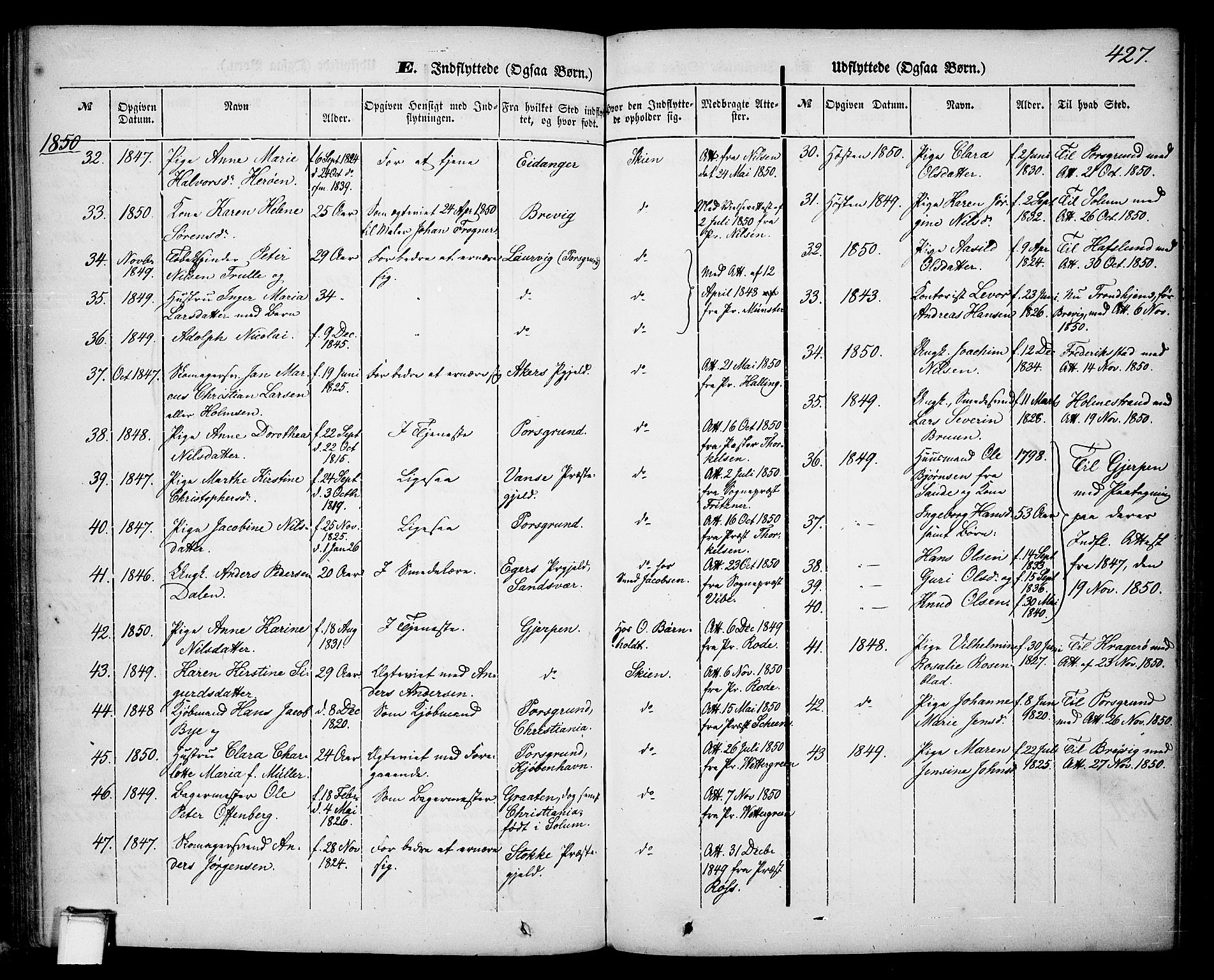 Skien kirkebøker, SAKO/A-302/G/Ga/L0004: Parish register (copy) no. 4, 1843-1867, p. 427