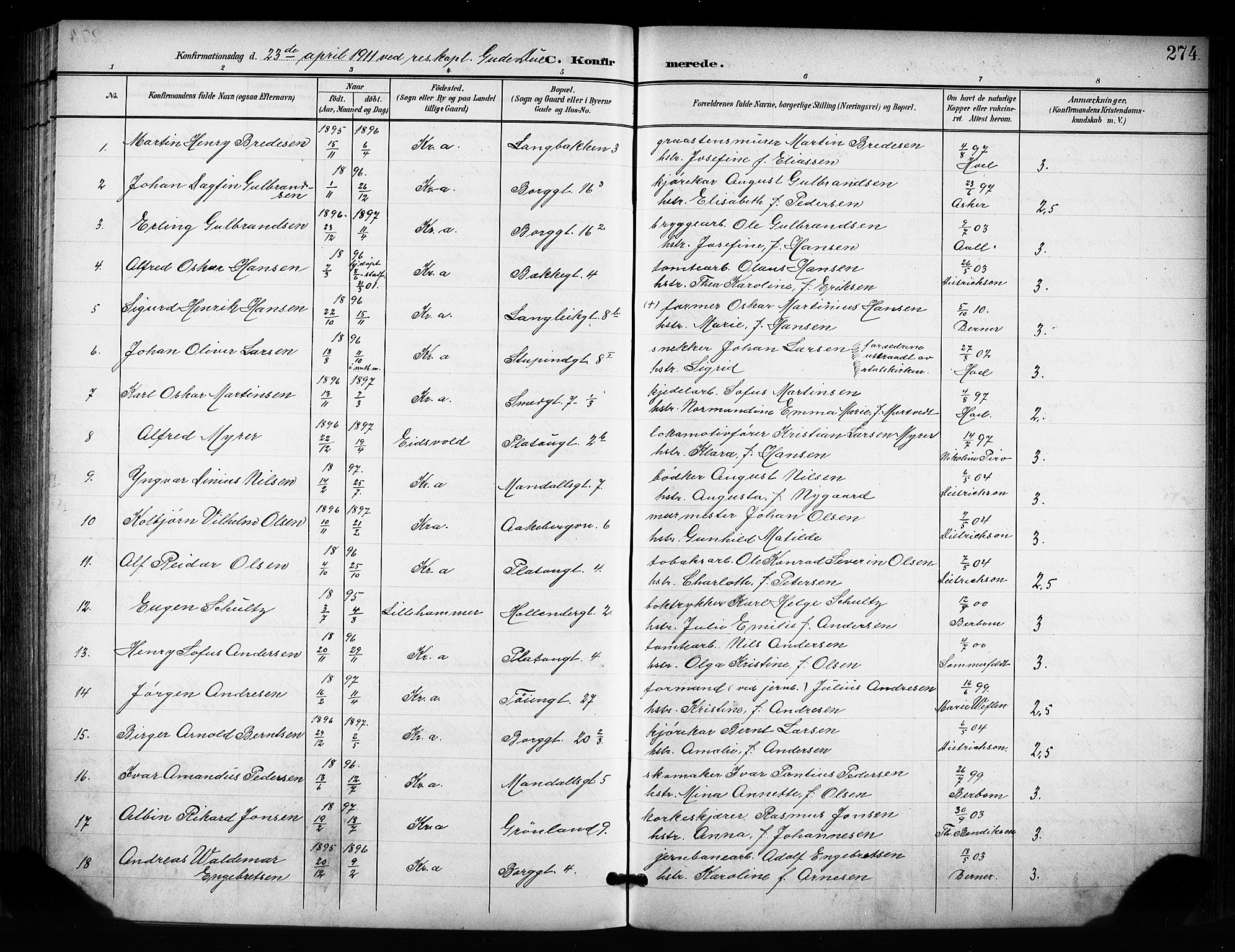 Grønland prestekontor Kirkebøker, SAO/A-10848/F/Fa/L0015: Parish register (official) no. 15, 1899-1919, p. 274