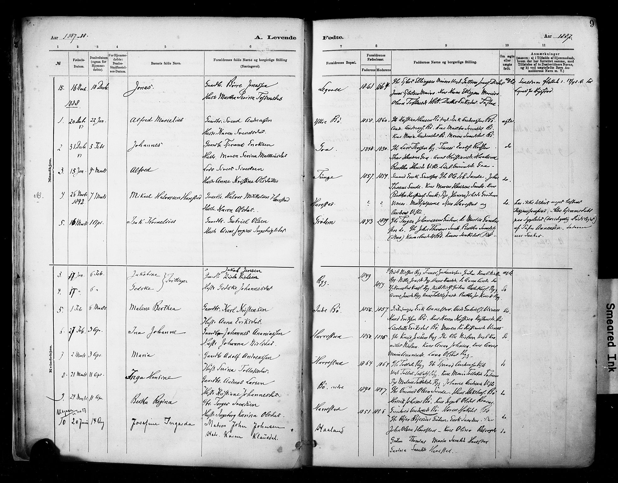 Hetland sokneprestkontor, SAST/A-101826/30/30BA/L0009: Parish register (official) no. A 9, 1882-1918, p. 9