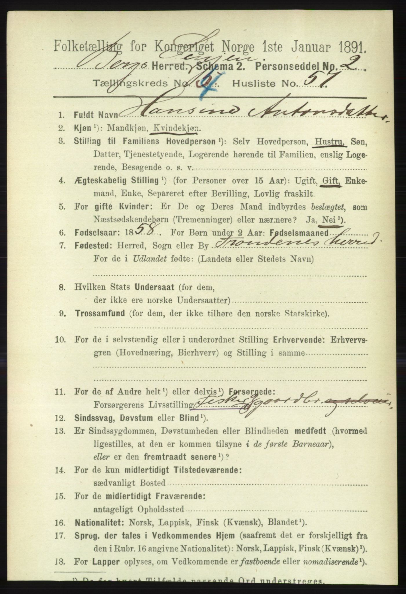 RA, 1891 census for 1929 Berg, 1891, p. 2044