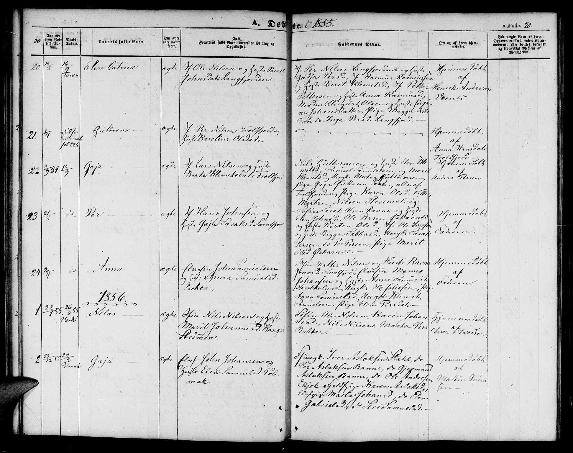 Tana sokneprestkontor, SATØ/S-1334/H/Hb/L0001klokker: Parish register (copy) no. 1 /1, 1853-1867, p. 20