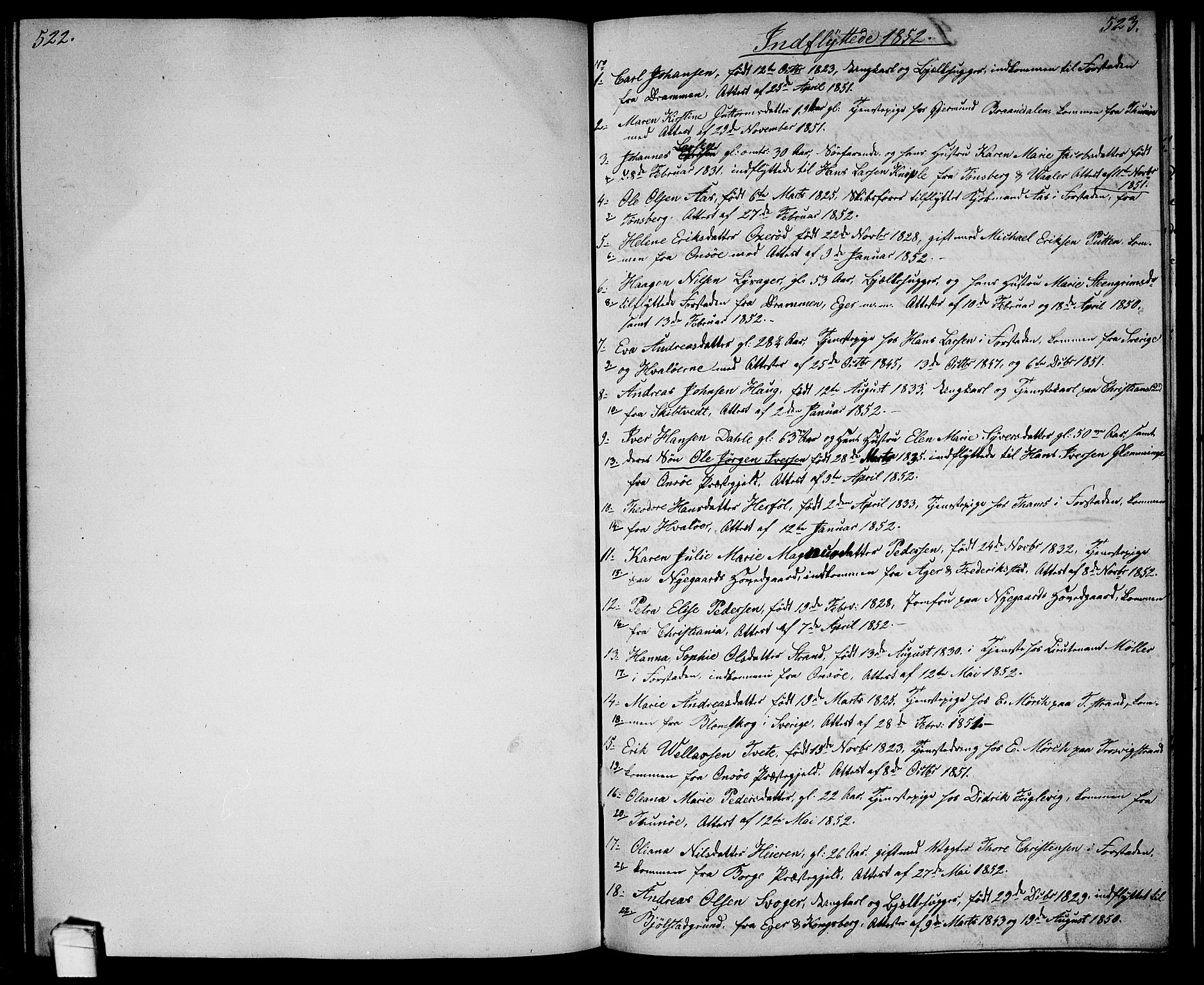 Glemmen prestekontor Kirkebøker, SAO/A-10908/G/Ga/L0003: Parish register (copy) no. 3, 1852-1866, p. 522-523