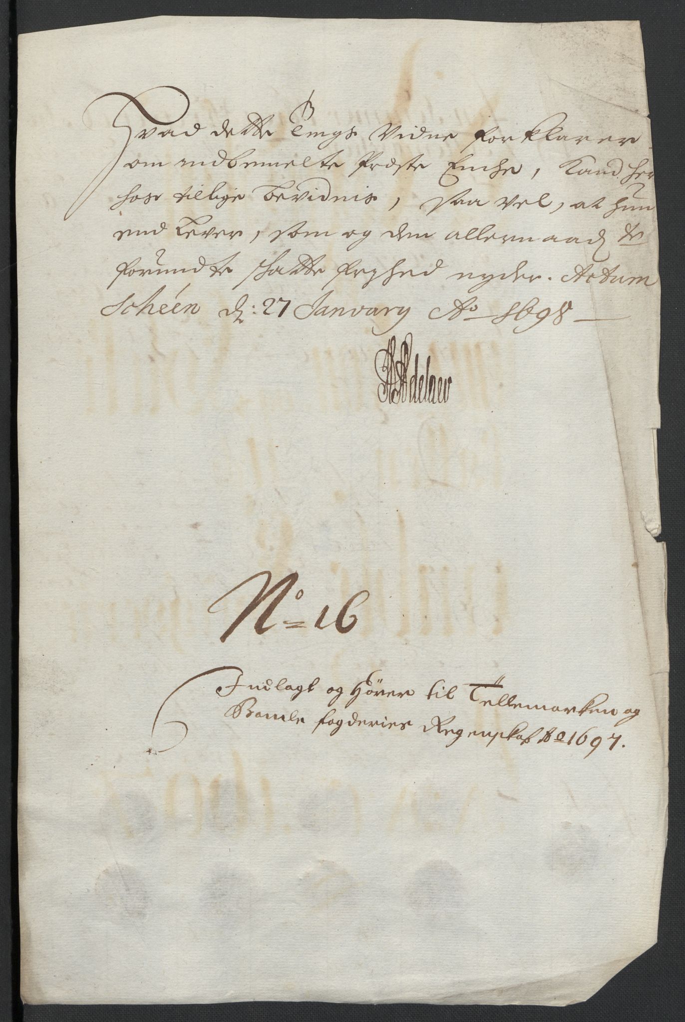 Rentekammeret inntil 1814, Reviderte regnskaper, Fogderegnskap, RA/EA-4092/R36/L2097: Fogderegnskap Øvre og Nedre Telemark og Bamble, 1697, p. 169