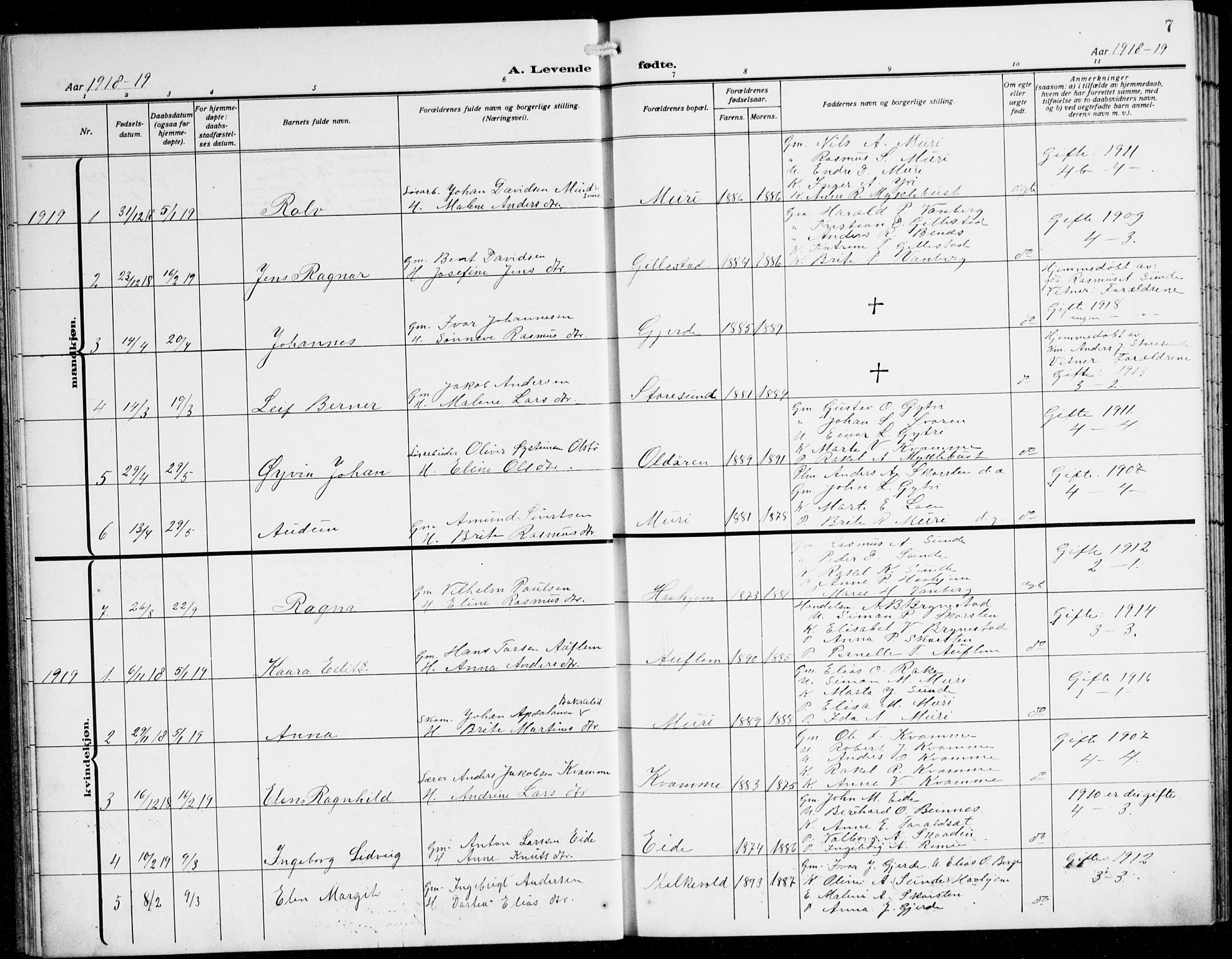 Innvik sokneprestembete, AV/SAB-A-80501: Parish register (copy) no. B 5, 1915-1943, p. 7