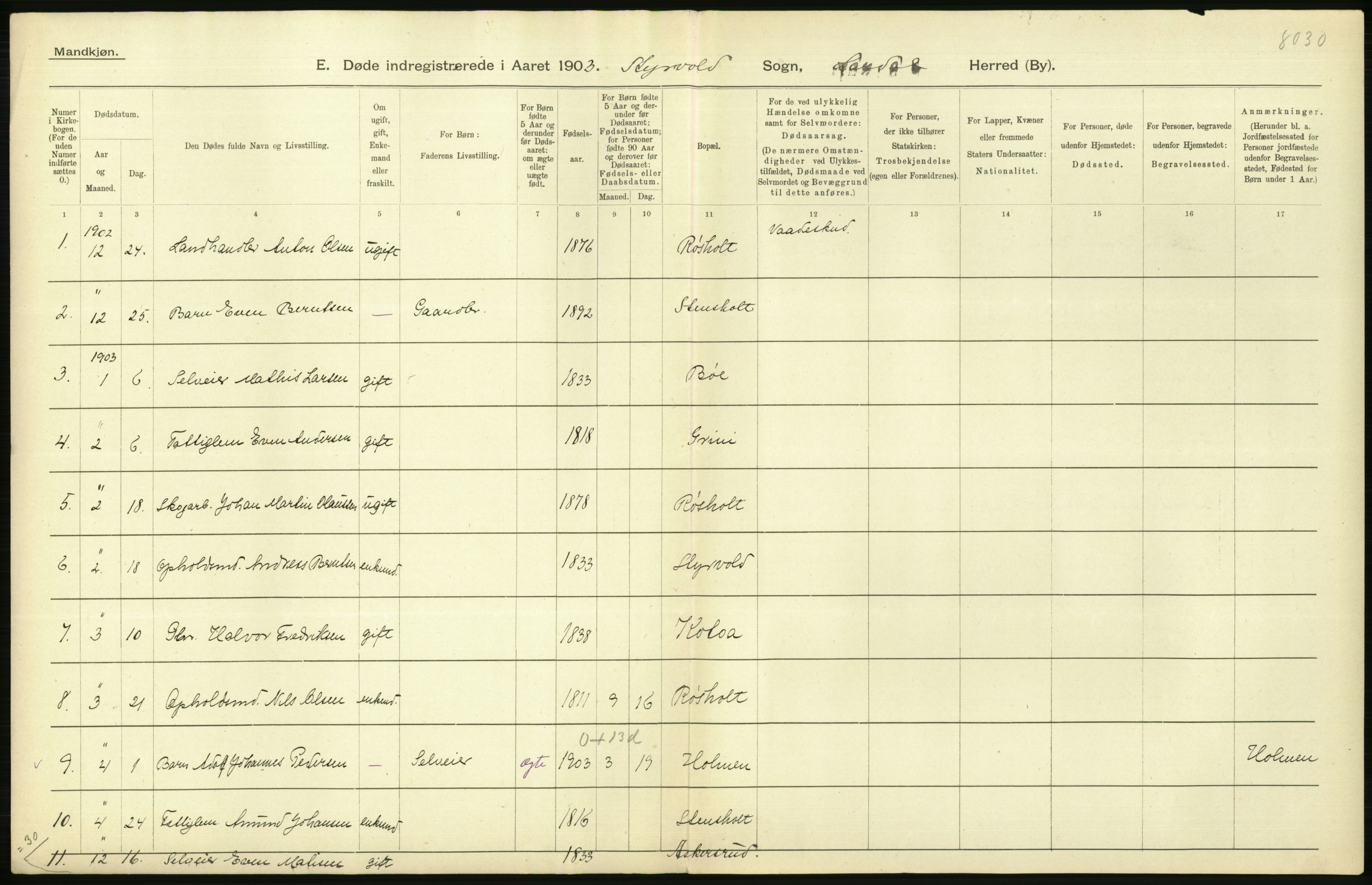 Statistisk sentralbyrå, Sosiodemografiske emner, Befolkning, AV/RA-S-2228/D/Df/Dfa/Dfaa/L0011: Lister og Mandal amt: Fødte, gifte, døde, 1903, p. 506