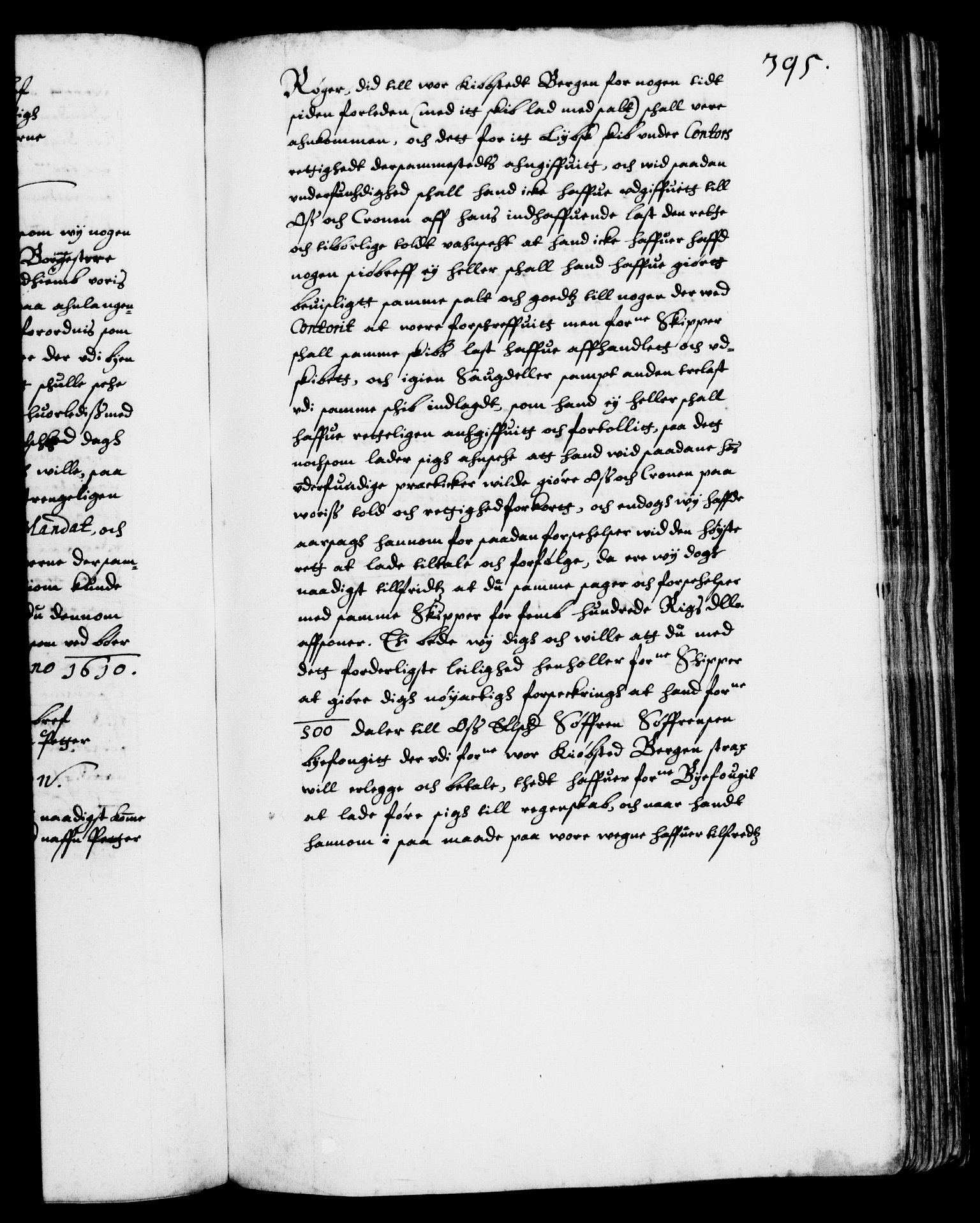 Danske Kanselli 1572-1799, AV/RA-EA-3023/F/Fc/Fca/Fcab/L0003: Norske tegnelser (mikrofilm), 1596-1616, p. 395a