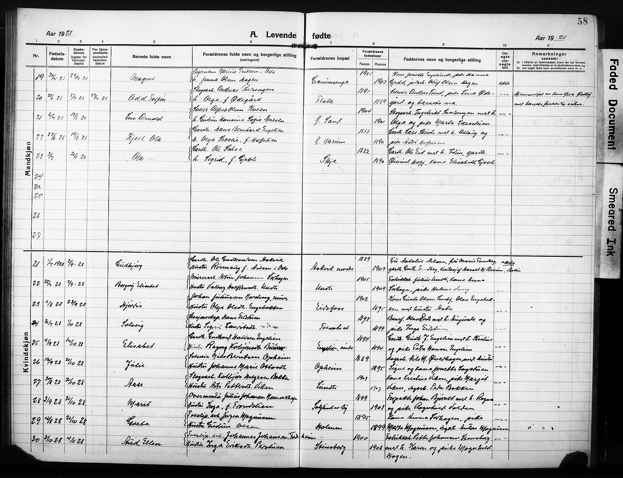 Søndre Land prestekontor, AV/SAH-PREST-122/L/L0007: Parish register (copy) no. 7, 1915-1932, p. 58