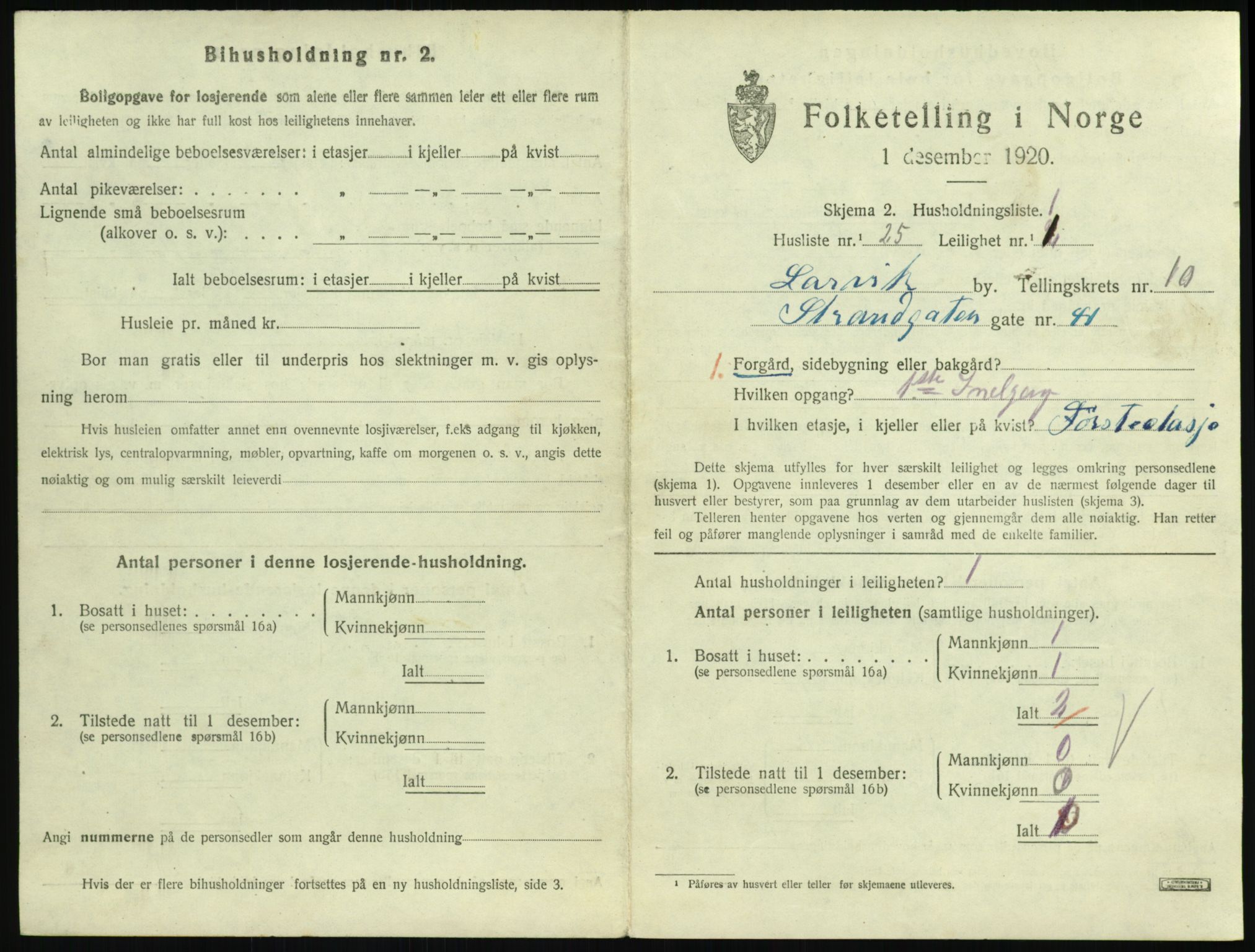 SAKO, 1920 census for Larvik, 1920, p. 7558