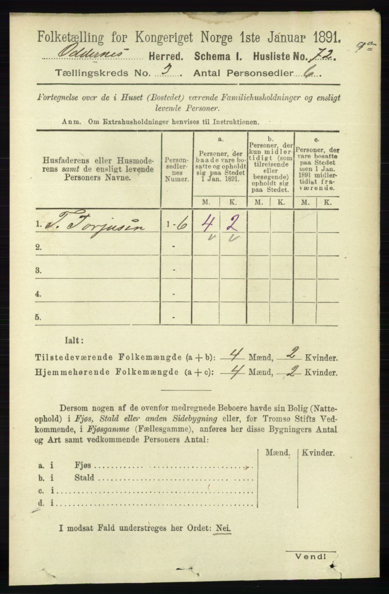 RA, 1891 census for 1012 Oddernes, 1891, p. 821