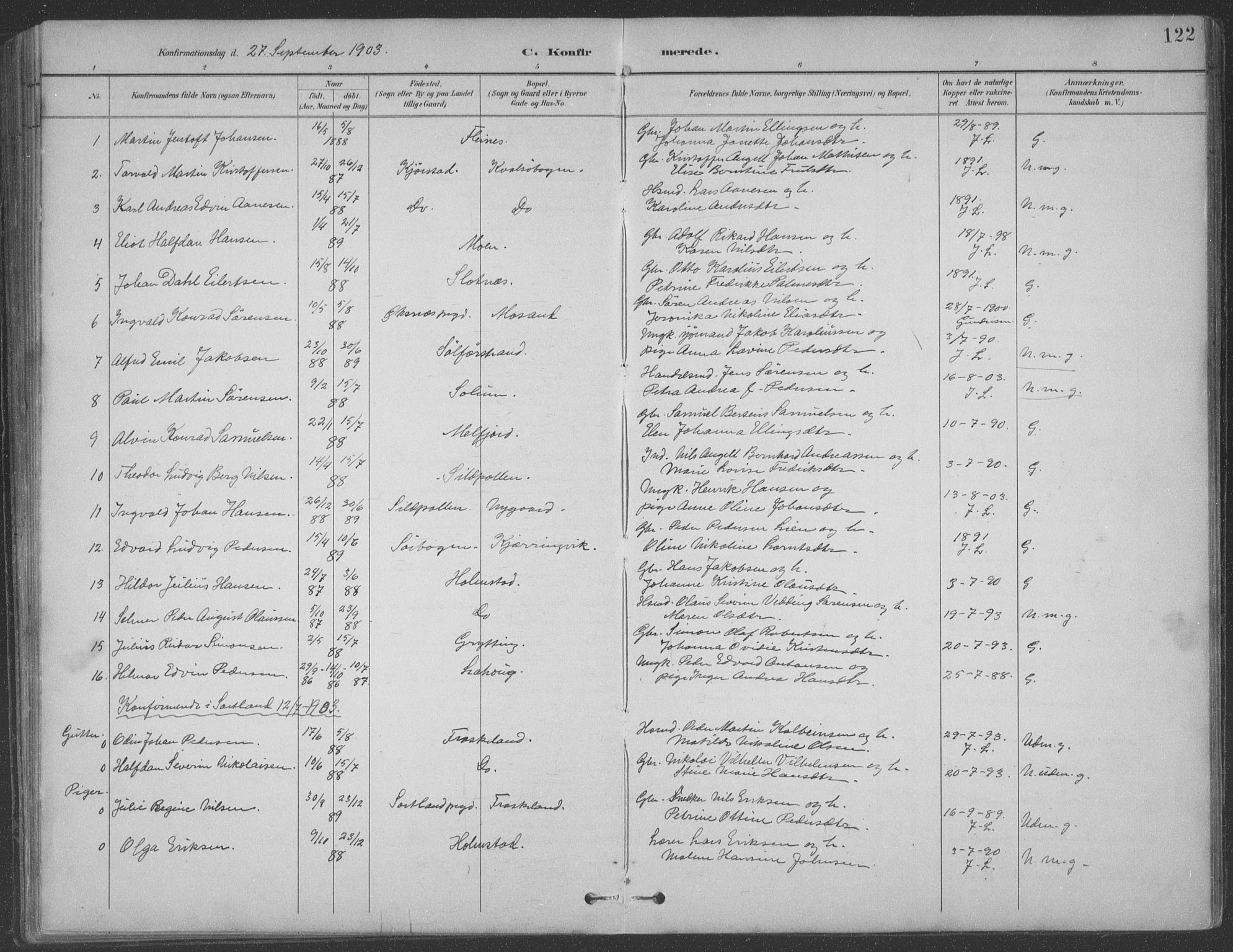 Ministerialprotokoller, klokkerbøker og fødselsregistre - Nordland, AV/SAT-A-1459/890/L1290: Parish register (copy) no. 890C01, 1882-1911, p. 122