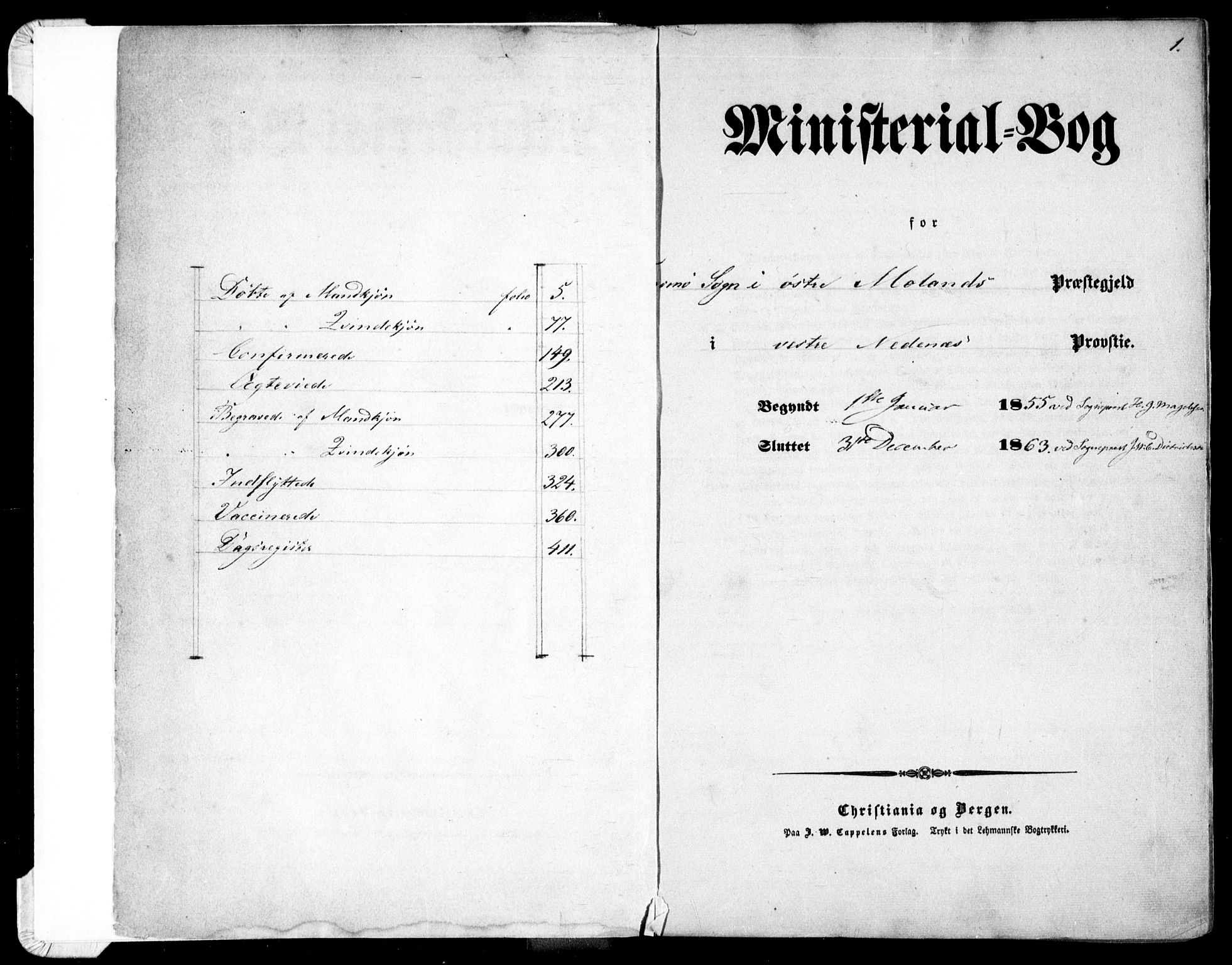 Tromøy sokneprestkontor, AV/SAK-1111-0041/F/Fa/L0006: Parish register (official) no. A 6, 1855-1863, p. 1