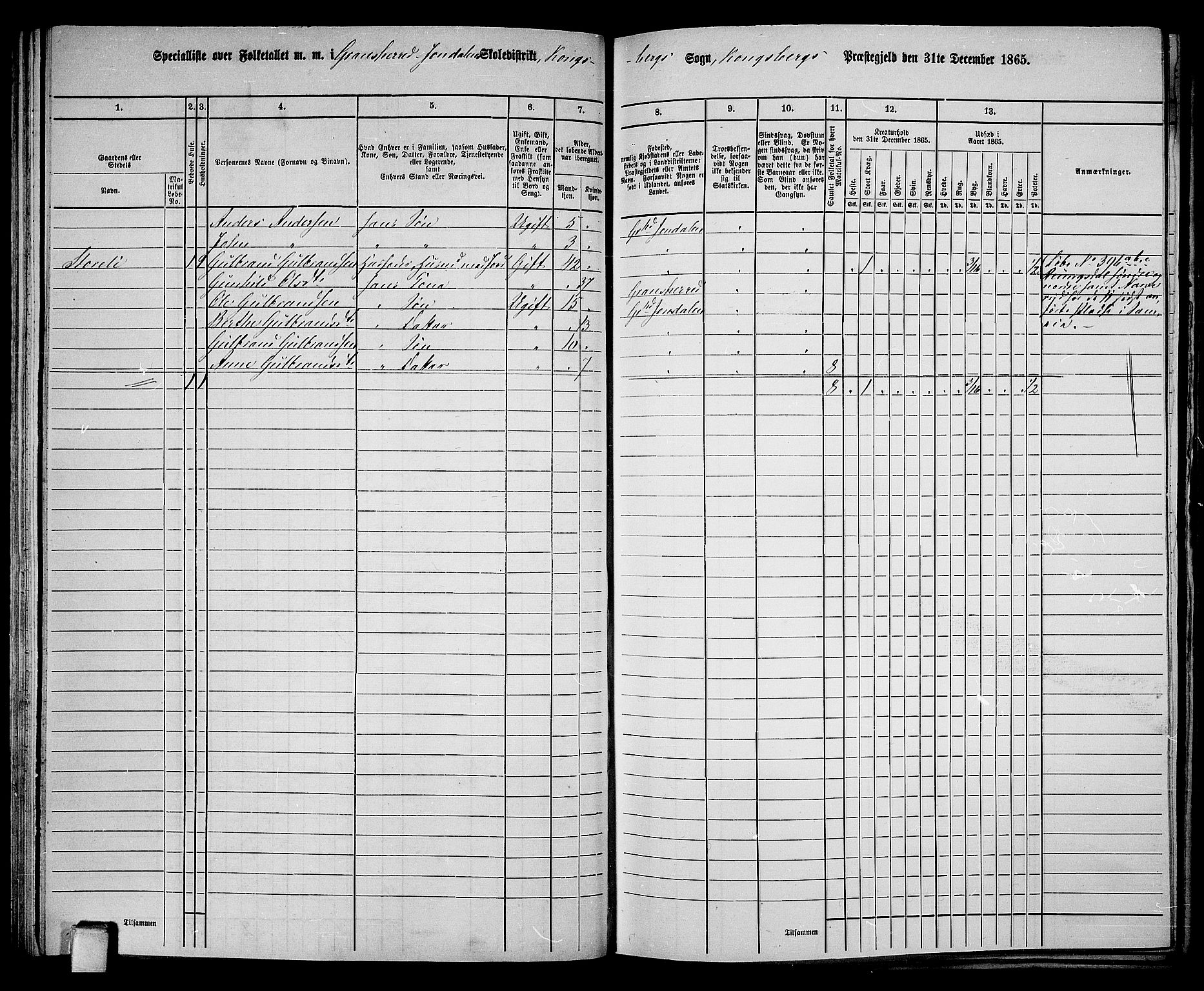 RA, 1865 census for Gransherad, 1865, p. 64