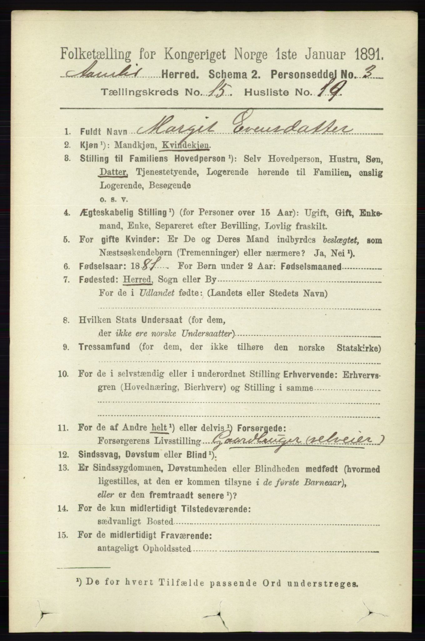 RA, 1891 census for 0929 Åmli, 1891, p. 2659