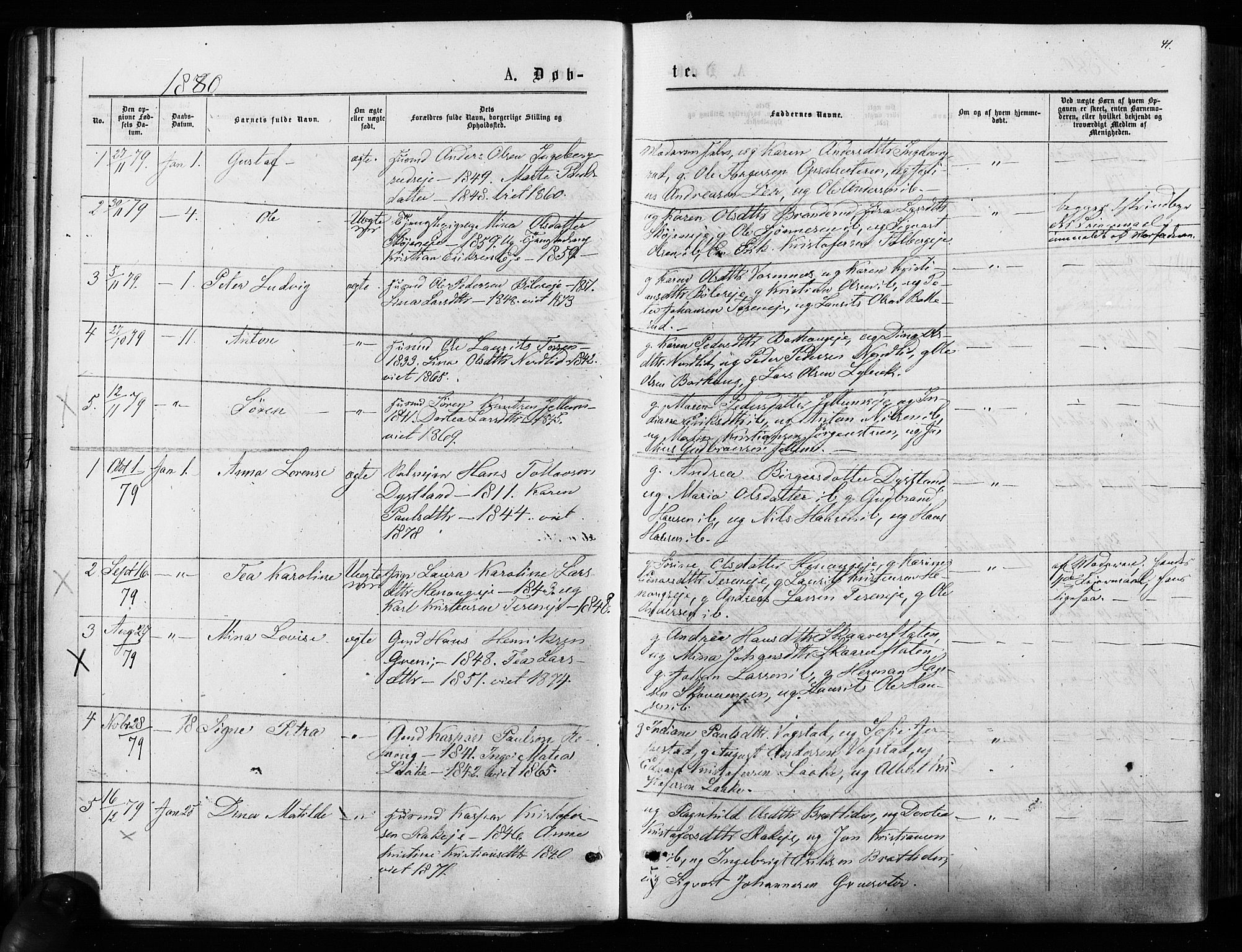 Nes prestekontor Kirkebøker, AV/SAO-A-10410/F/Fa/L0009: Parish register (official) no. I 9, 1875-1882, p. 41