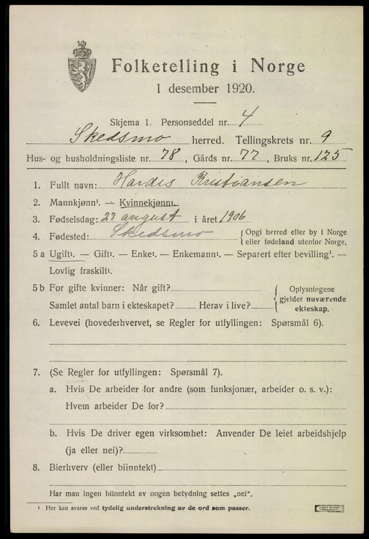 SAO, 1920 census for Skedsmo, 1920, p. 11629