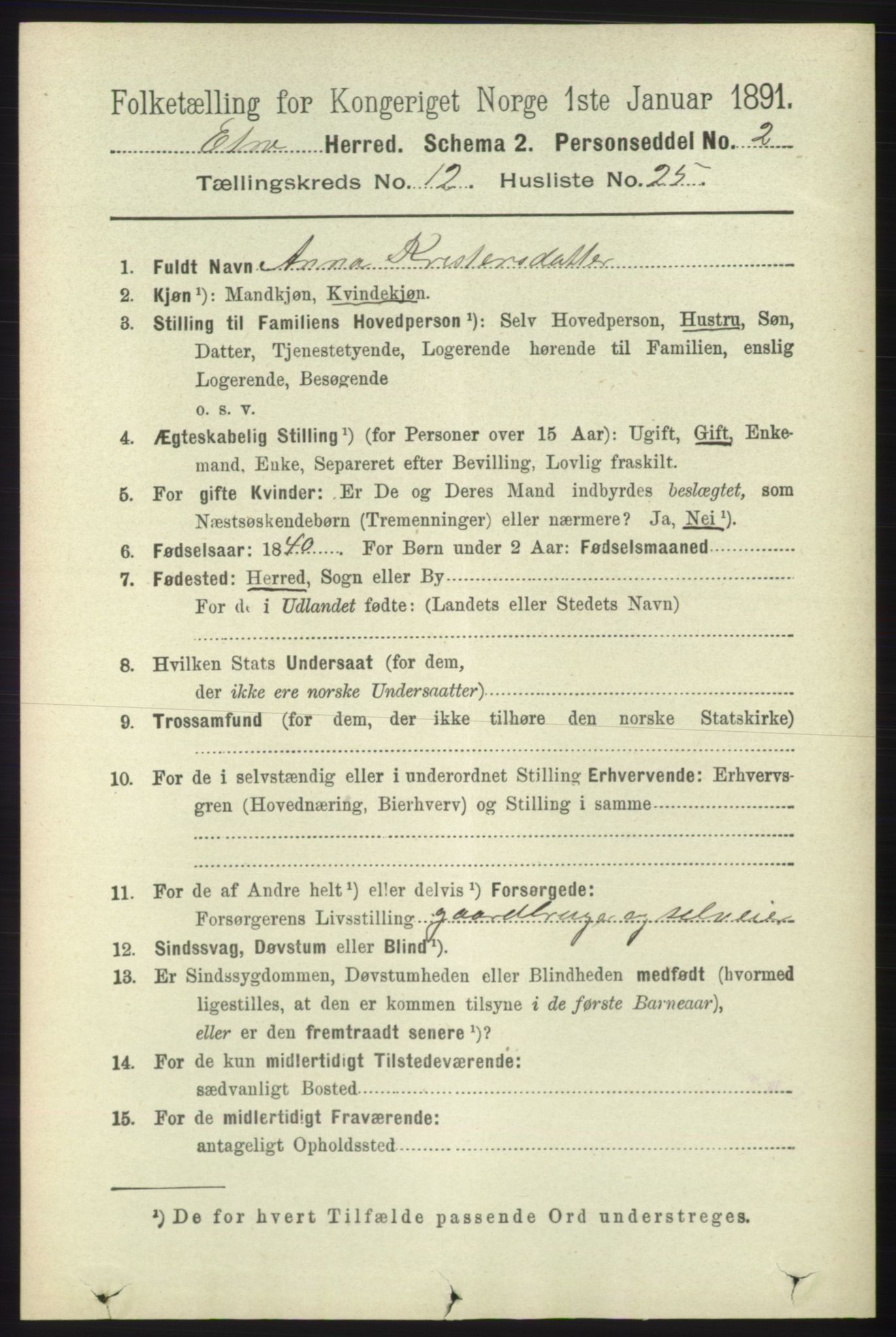 RA, 1891 census for 1211 Etne, 1891, p. 2680