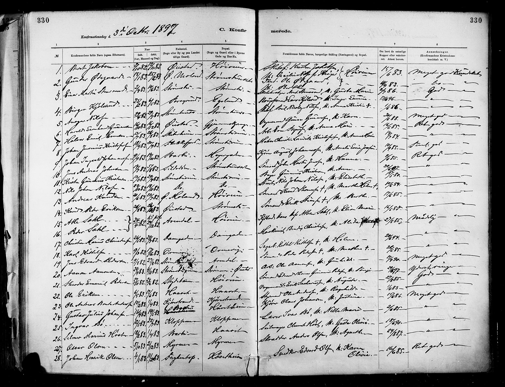 Barbu sokneprestkontor, AV/SAK-1111-0003/F/Fa/L0002: Parish register (official) no. A 2, 1883-1898, p. 330