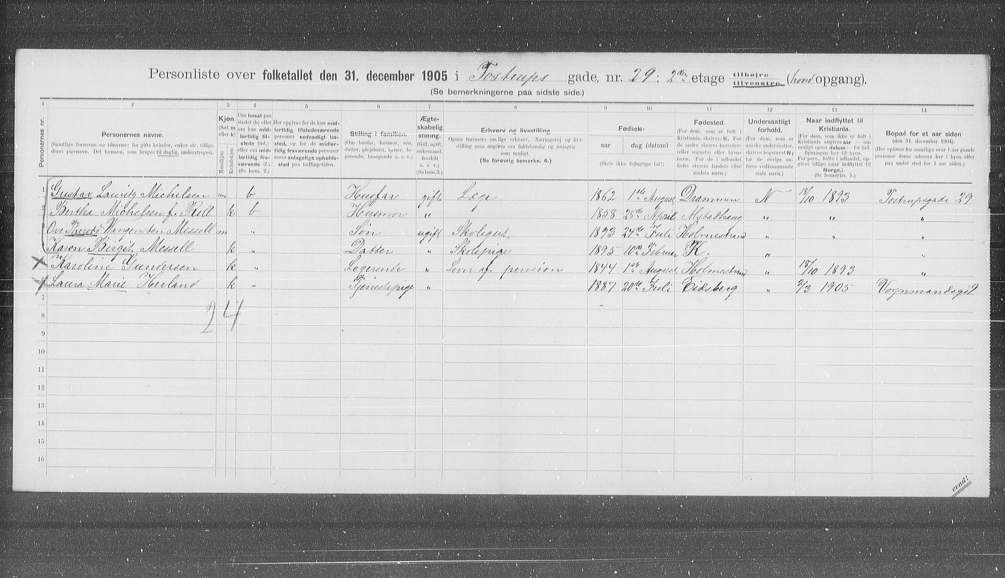 OBA, Municipal Census 1905 for Kristiania, 1905, p. 60567