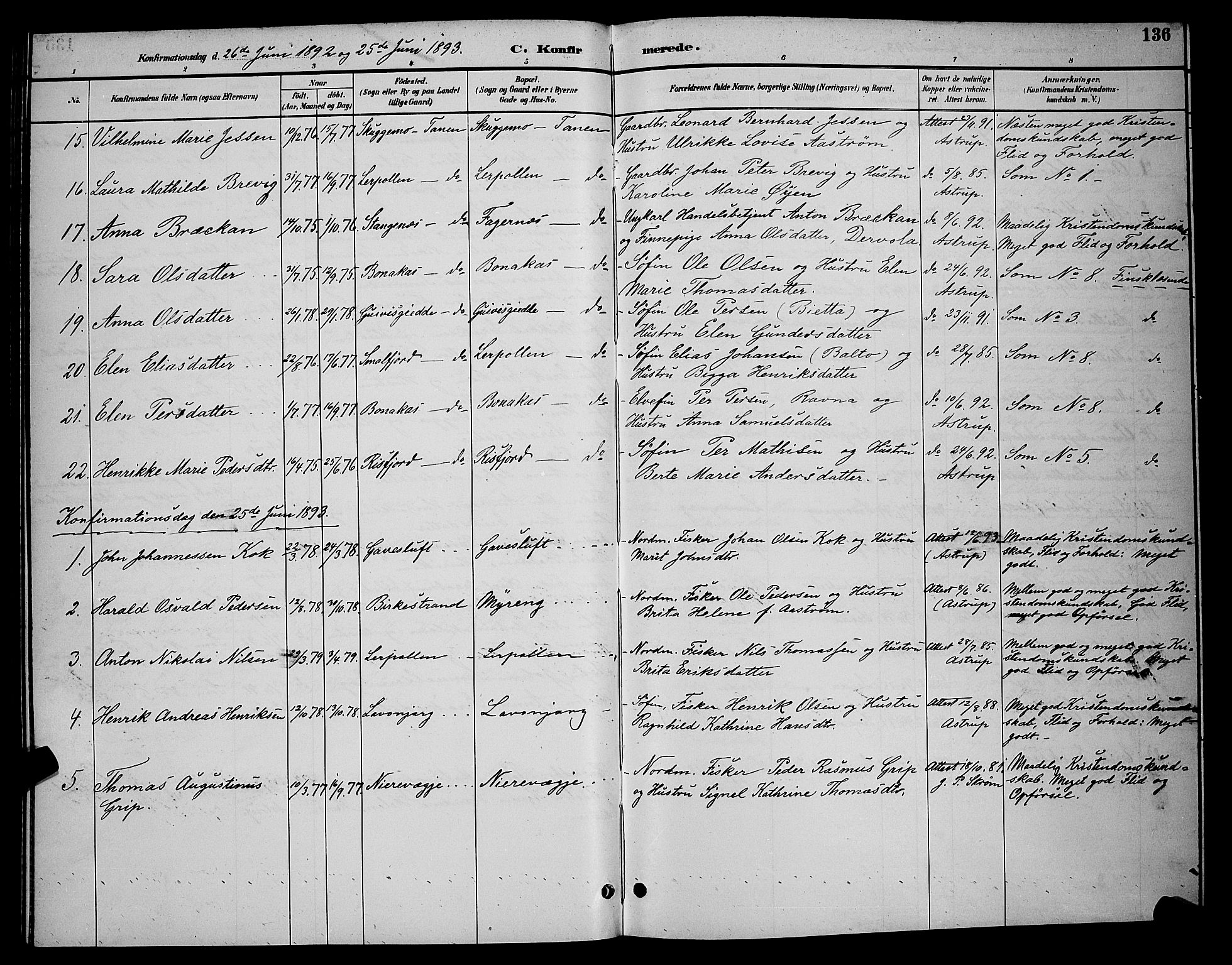 Tana sokneprestkontor, SATØ/S-1334/H/Hb/L0004klokker: Parish register (copy) no. 4, 1890-1903, p. 136