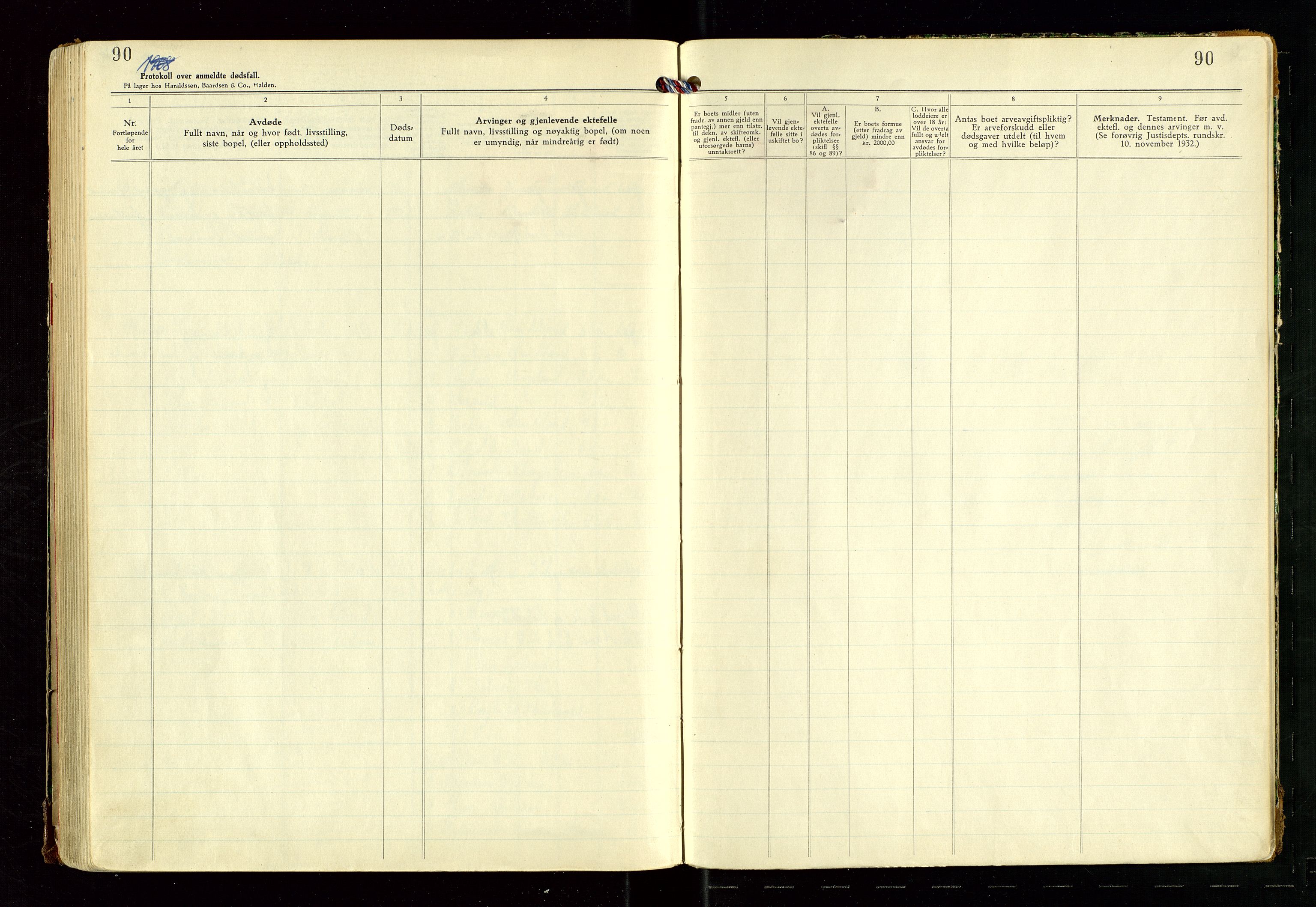 Lund lensmannskontor, AV/SAST-A-100303/Gga/L0002: "Dødsfallprotokoll" m/alfabetisk register, 1942-1957, p. 90