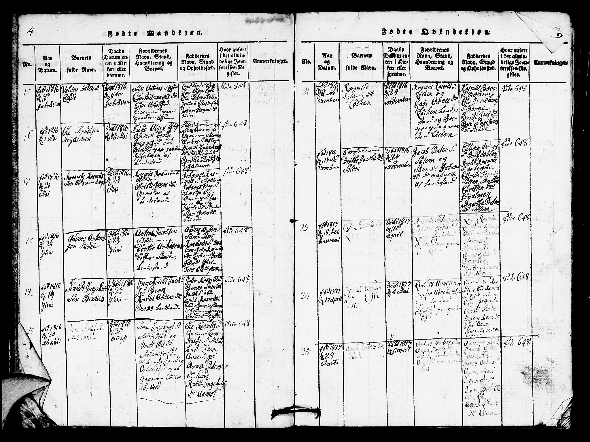 Innvik sokneprestembete, AV/SAB-A-80501: Parish register (copy) no. B 1, 1816-1820, p. 4-5
