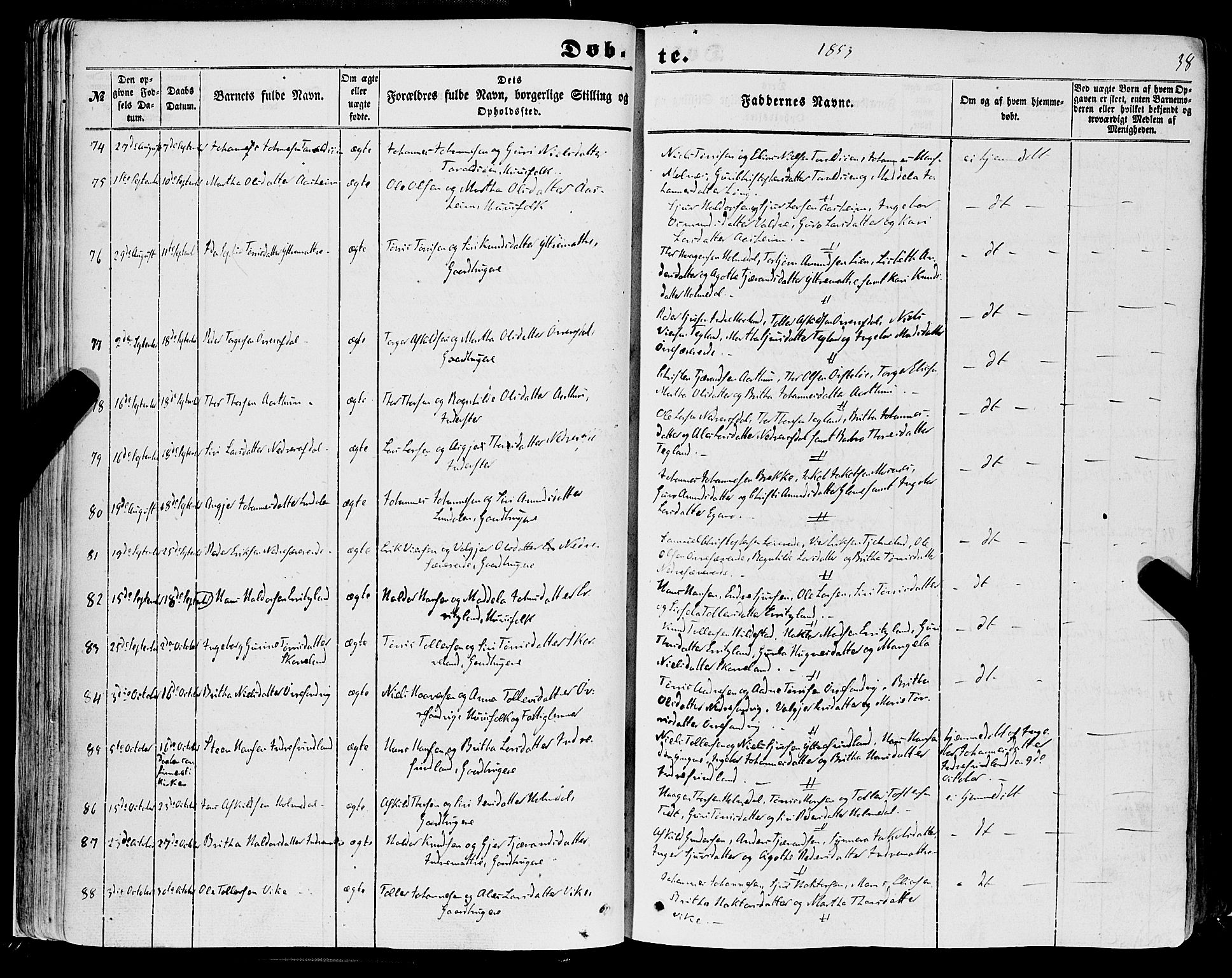 Skånevik sokneprestembete, SAB/A-77801/H/Haa: Parish register (official) no. A 5I, 1848-1869, p. 38
