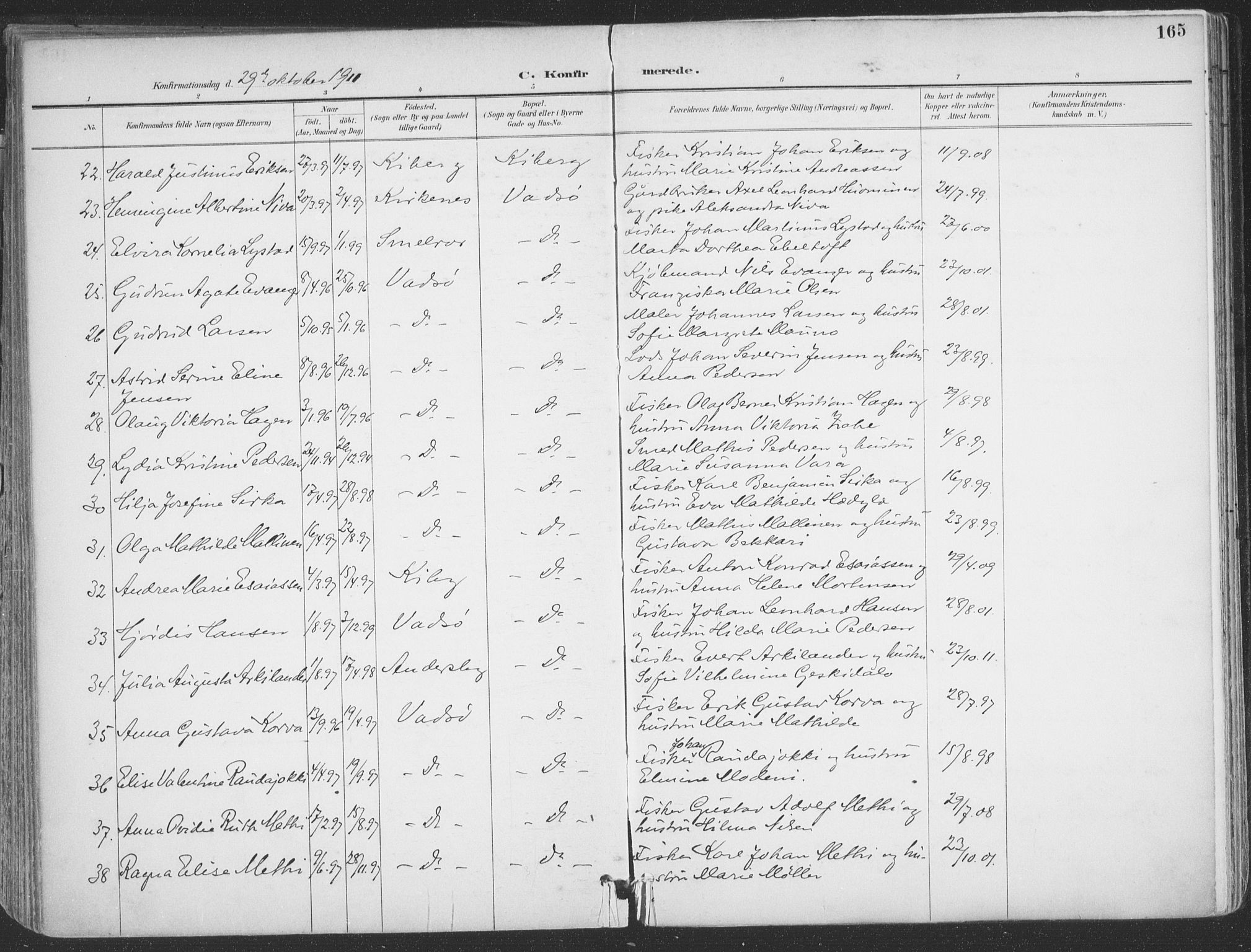 Vadsø sokneprestkontor, SATØ/S-1325/H/Ha/L0007kirke: Parish register (official) no. 7, 1896-1916, p. 165