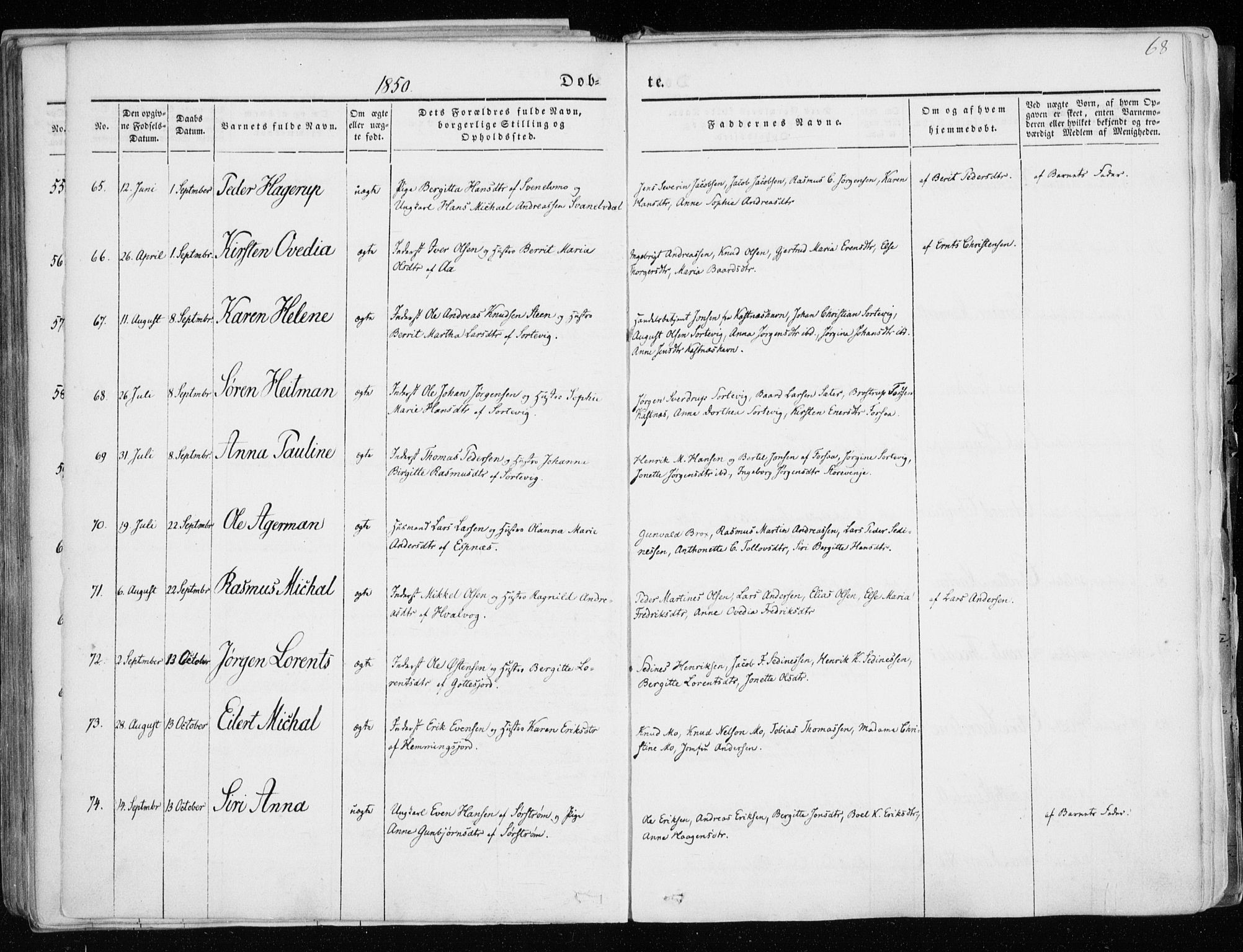 Tranøy sokneprestkontor, SATØ/S-1313/I/Ia/Iaa/L0006kirke: Parish register (official) no. 6, 1844-1855, p. 68