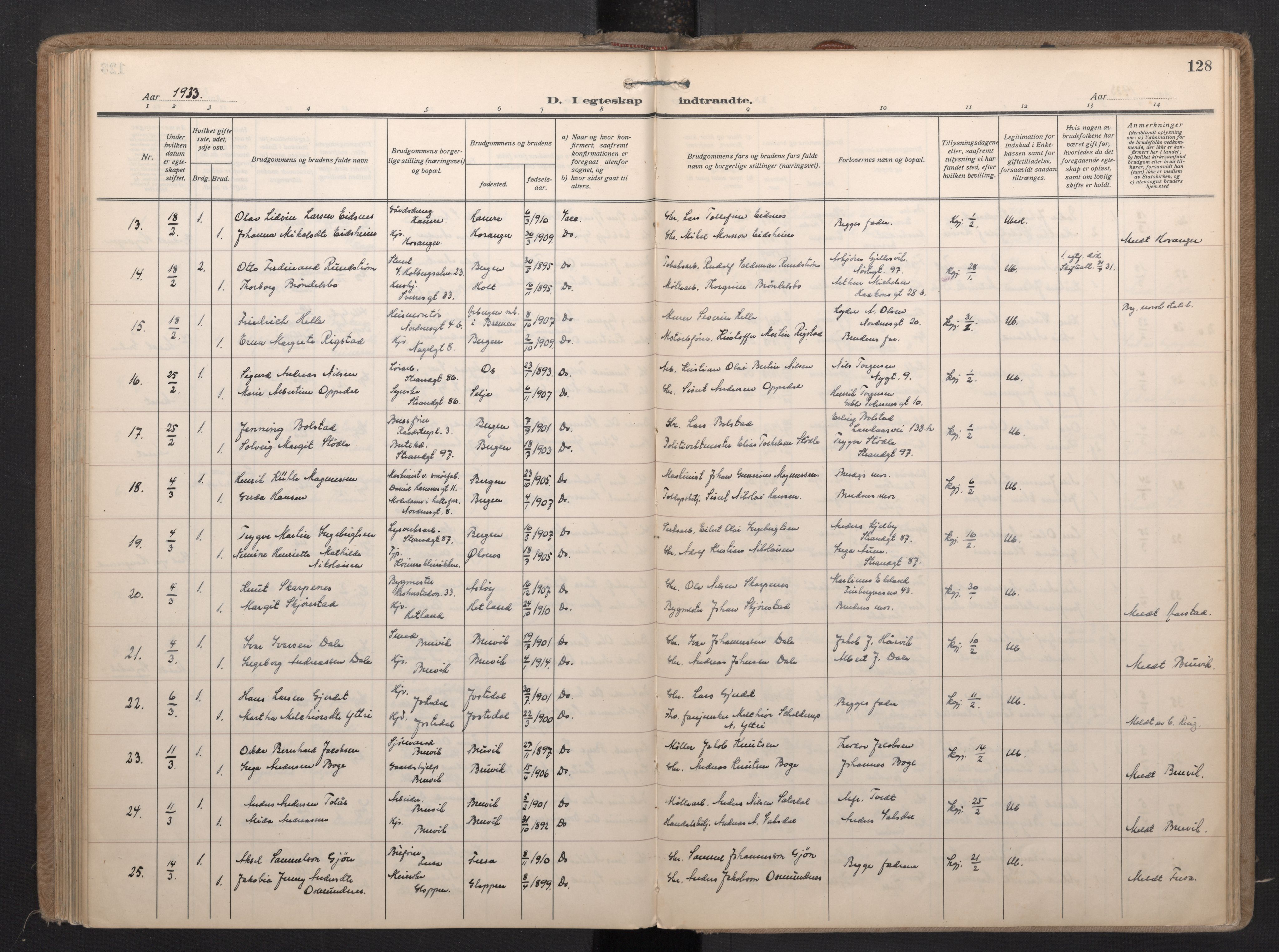 Nykirken Sokneprestembete, AV/SAB-A-77101/H/Haa/L0038: Parish register (official) no. D 8, 1926-1934, p. 127b-128a