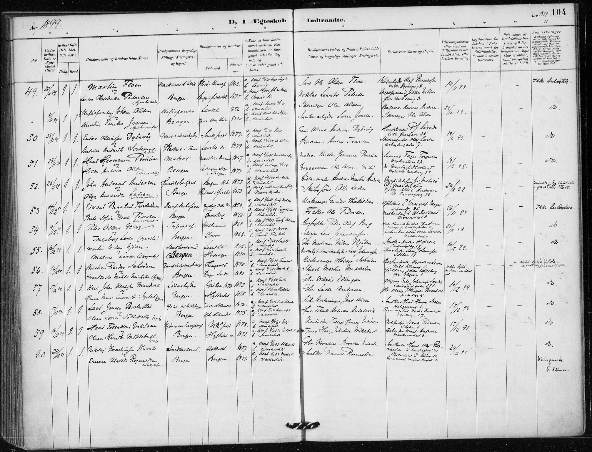 Mariakirken Sokneprestembete, AV/SAB-A-76901/H/Haa/L0013: Parish register (official) no. C 1, 1889-1900, p. 104