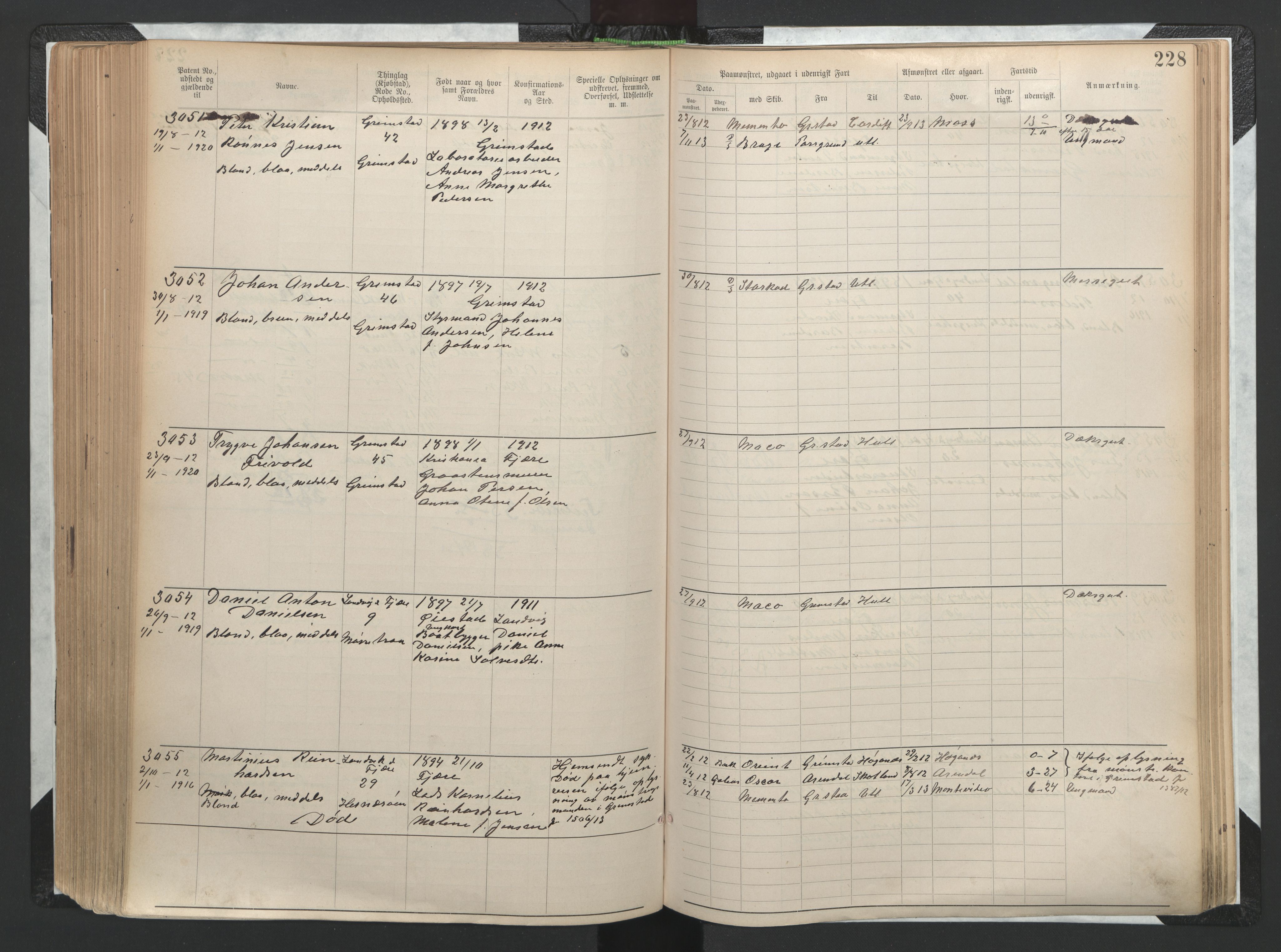 Grimstad mønstringskrets, SAK/2031-0013/F/Fa/L0002: Annotasjonsrulle nr 1921-3452 med register, F-2, 1892-1948, p. 260