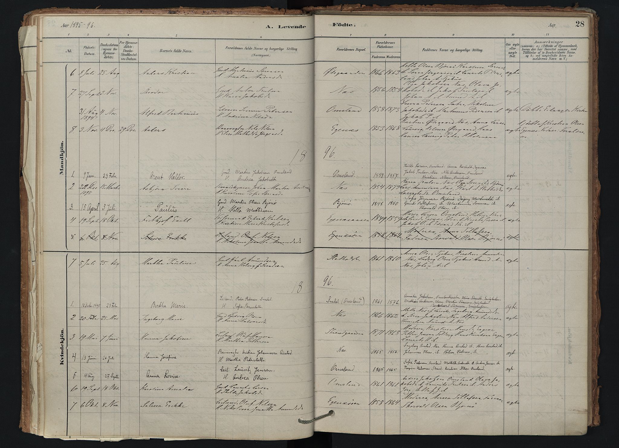 Brunlanes kirkebøker, AV/SAKO-A-342/F/Fd/L0001: Parish register (official) no. IV 1, 1878-1917, p. 28