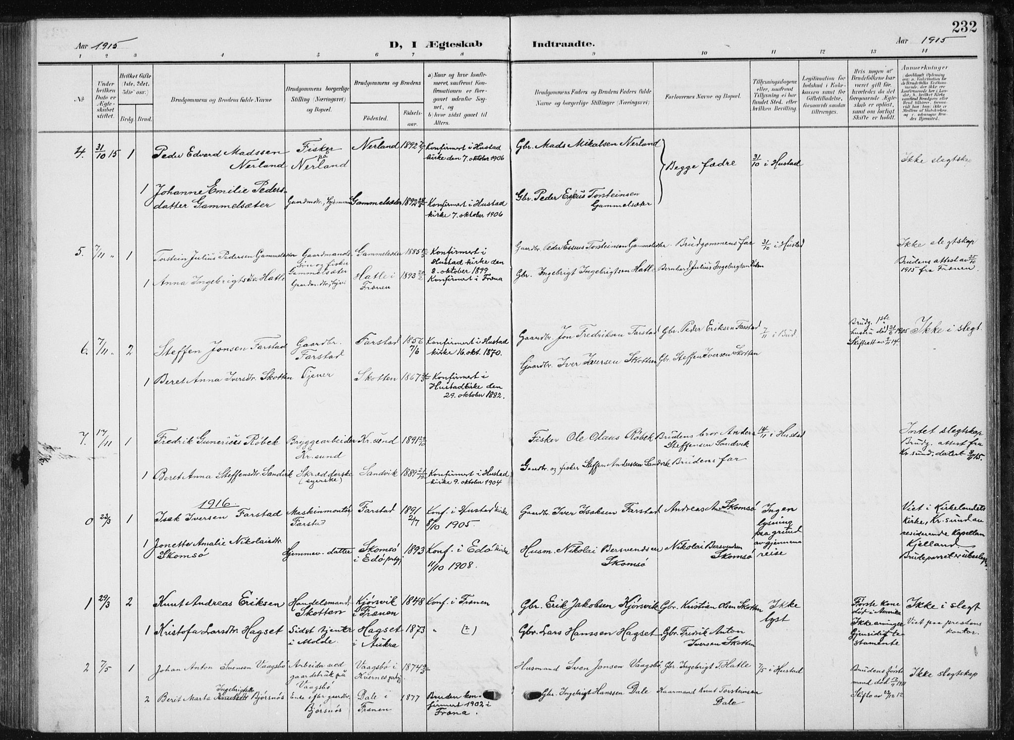 Ministerialprotokoller, klokkerbøker og fødselsregistre - Møre og Romsdal, AV/SAT-A-1454/567/L0784: Parish register (copy) no. 567C04, 1903-1938, p. 232