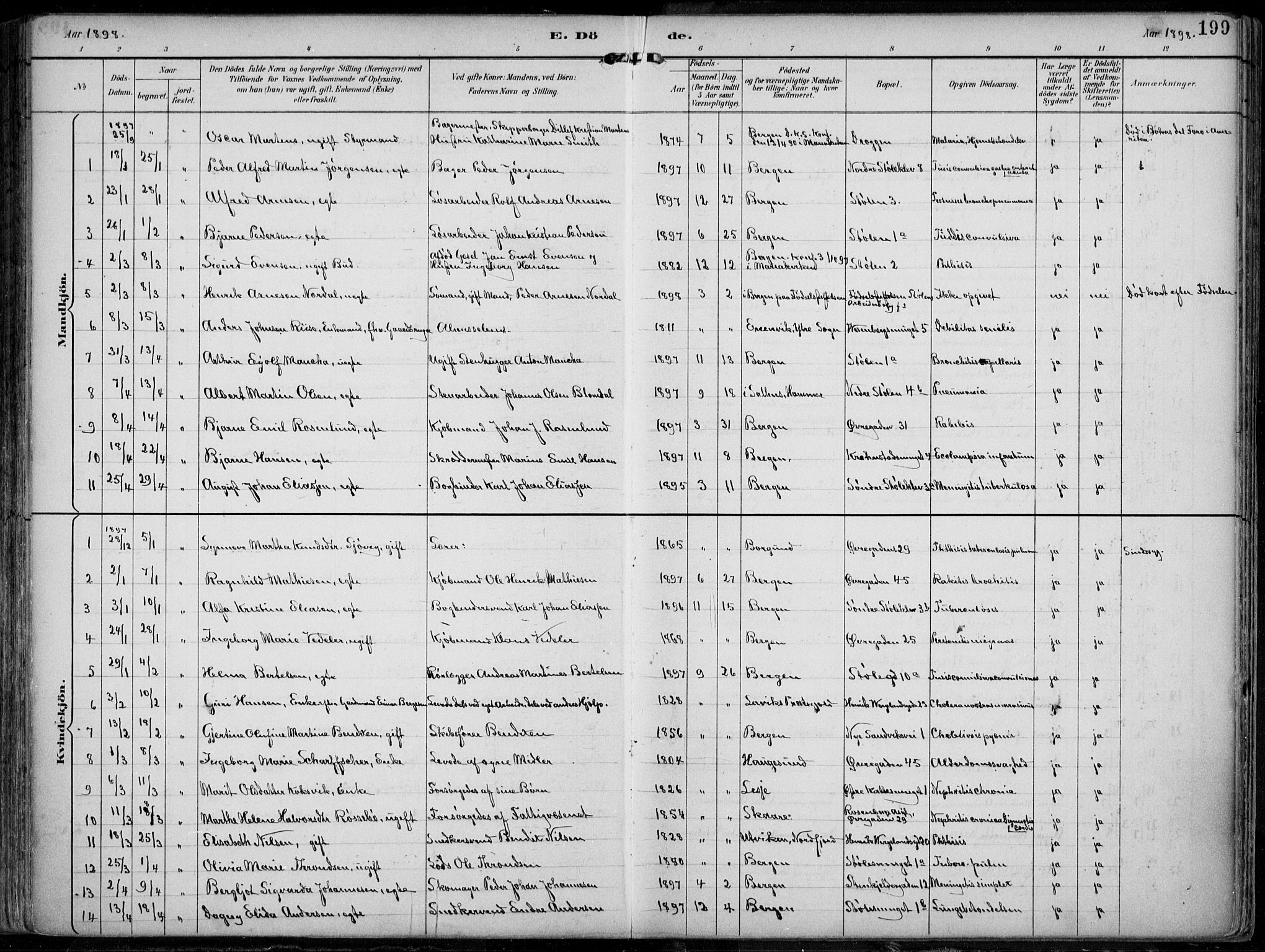 Mariakirken Sokneprestembete, SAB/A-76901/H/Hab/L0005: Parish register (copy) no. A 5, 1893-1913, p. 199