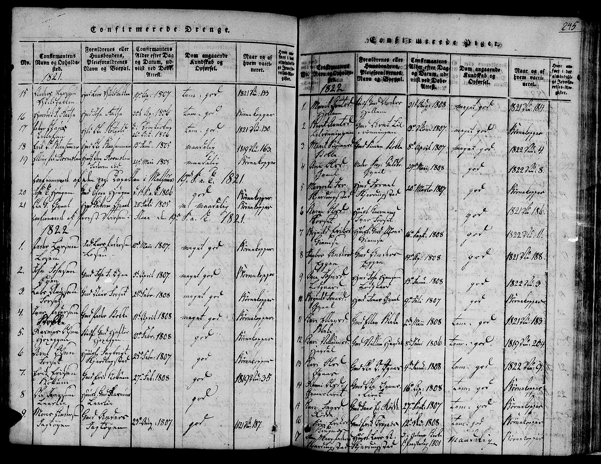 Ministerialprotokoller, klokkerbøker og fødselsregistre - Sør-Trøndelag, SAT/A-1456/691/L1065: Parish register (official) no. 691A03 /1, 1816-1826, p. 245