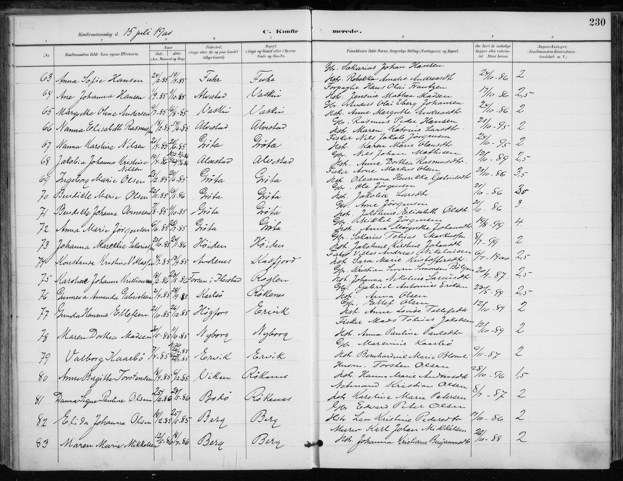 Trondenes sokneprestkontor, SATØ/S-1319/H/Ha/L0017kirke: Parish register (official) no. 17, 1899-1908, p. 230