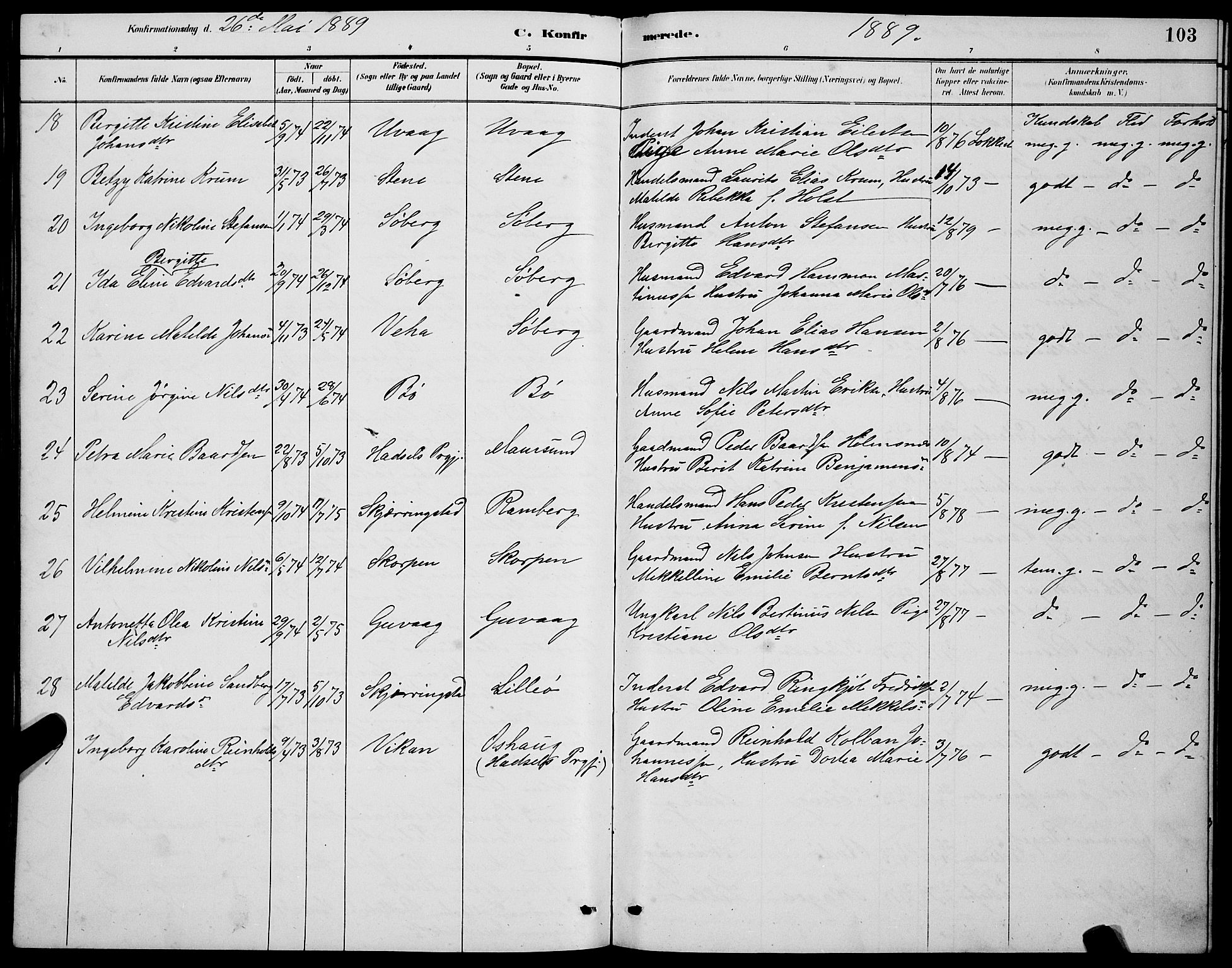 Ministerialprotokoller, klokkerbøker og fødselsregistre - Nordland, SAT/A-1459/891/L1315: Parish register (copy) no. 891C04, 1886-1893, p. 103