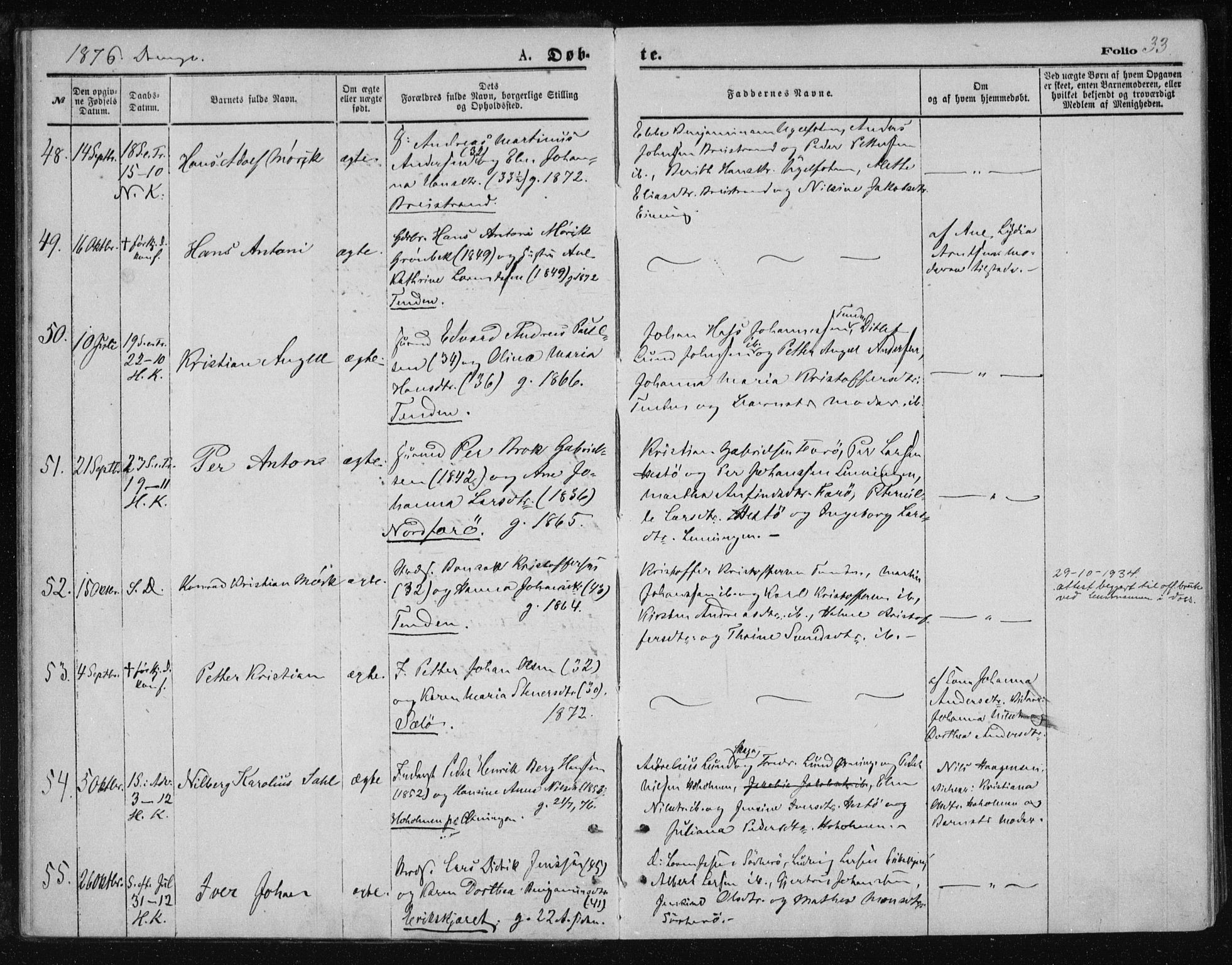 Ministerialprotokoller, klokkerbøker og fødselsregistre - Nordland, AV/SAT-A-1459/834/L0506: Parish register (official) no. 834A04, 1872-1878, p. 33