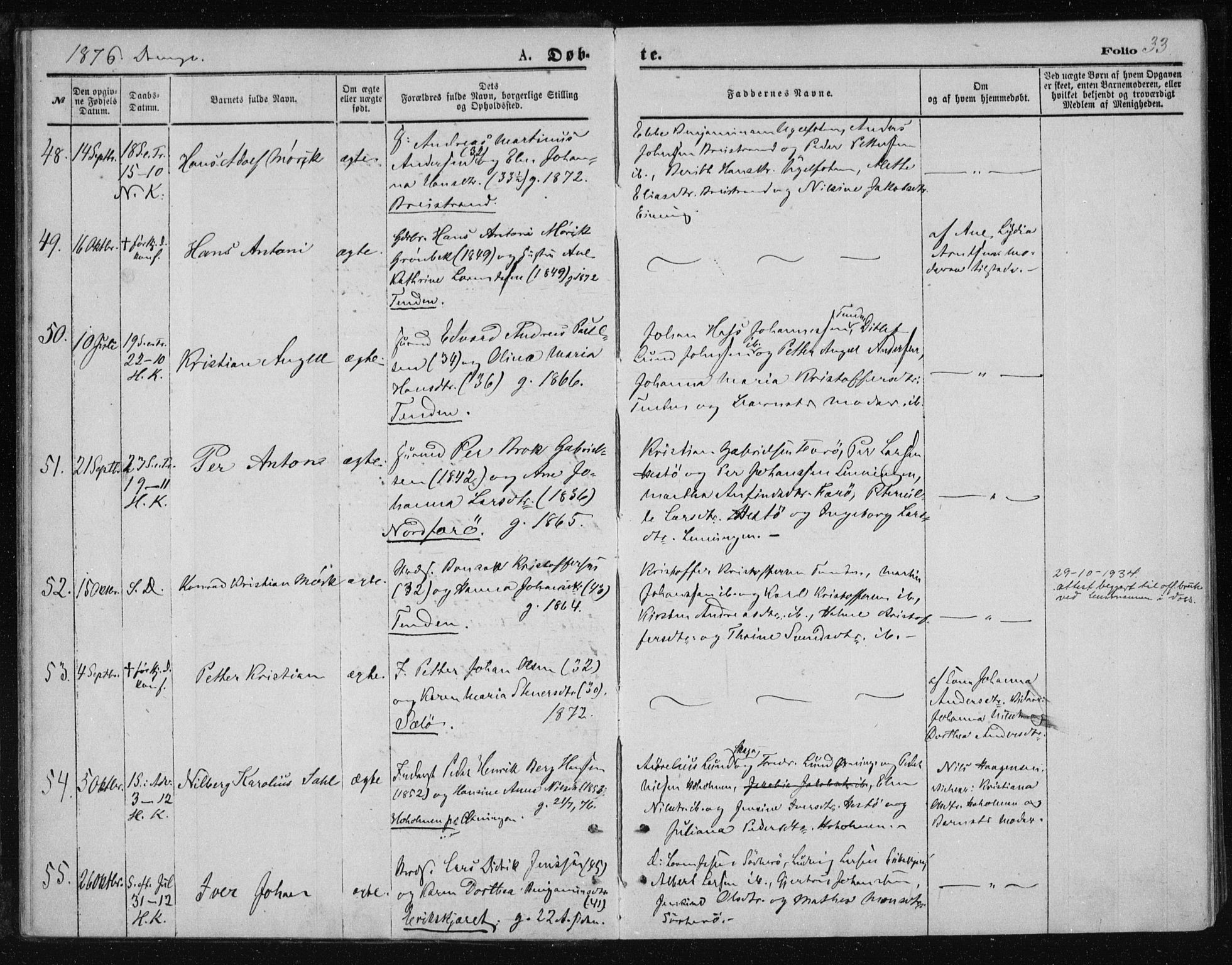 Ministerialprotokoller, klokkerbøker og fødselsregistre - Nordland, AV/SAT-A-1459/834/L0506: Parish register (official) no. 834A04, 1872-1878, p. 33