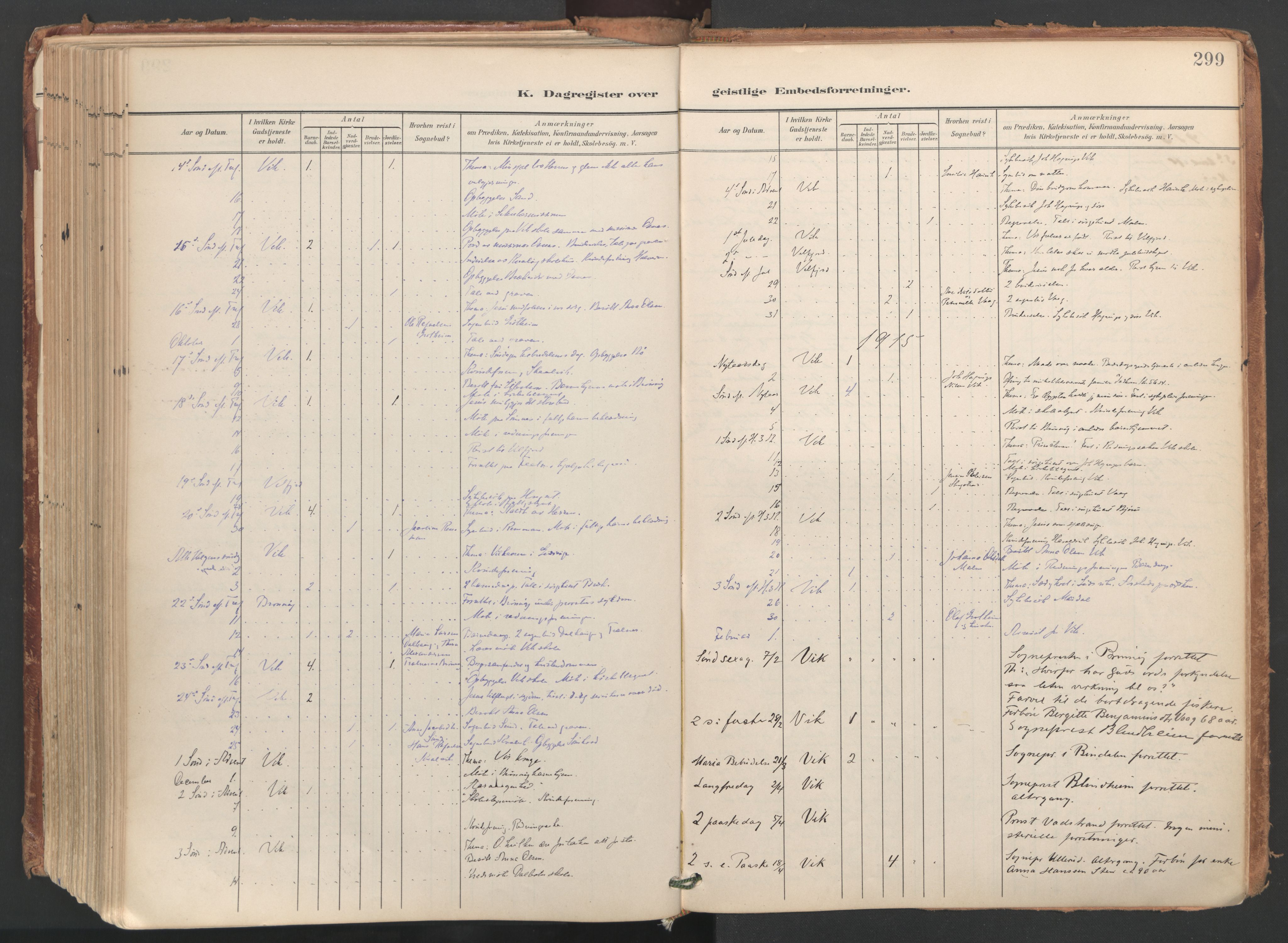 Ministerialprotokoller, klokkerbøker og fødselsregistre - Nordland, SAT/A-1459/812/L0180: Parish register (official) no. 812A09, 1901-1915, p. 299