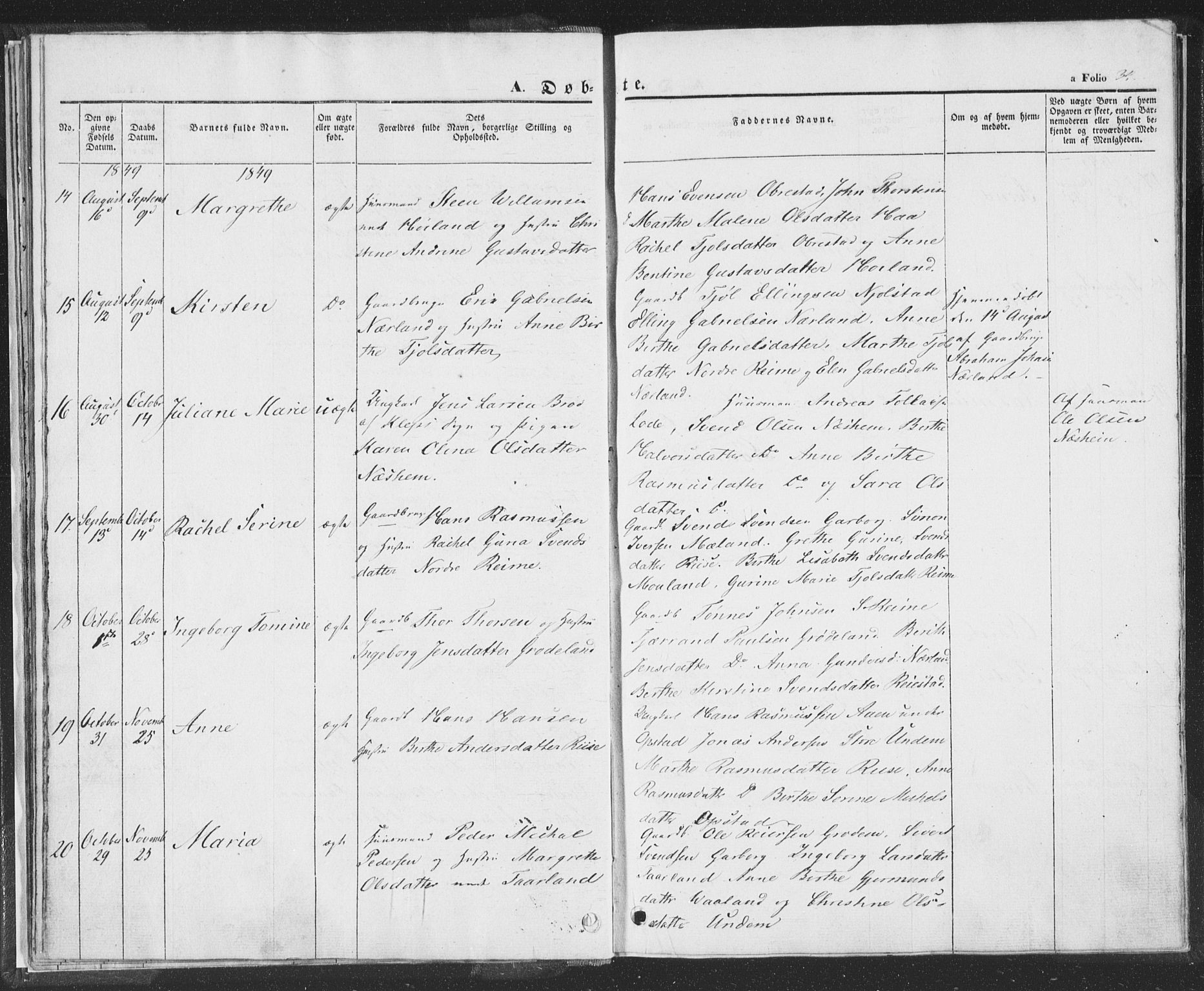 Hå sokneprestkontor, AV/SAST-A-101801/001/30BA/L0006: Parish register (official) no. A 5, 1842-1853, p. 34